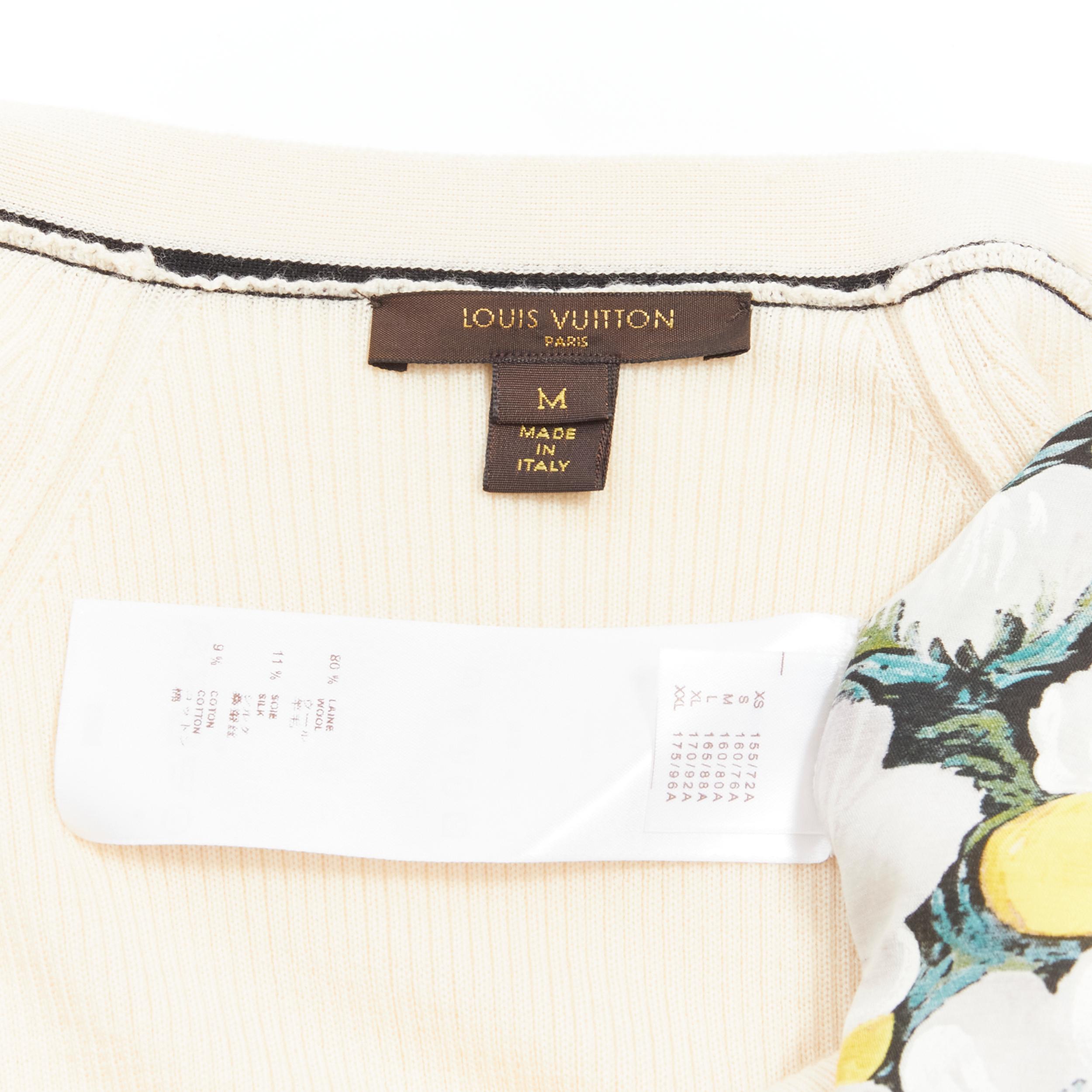 LOUIS VUITTON daisy lemon silk panel beige ribbed wool cardigan sweater M For Sale 7