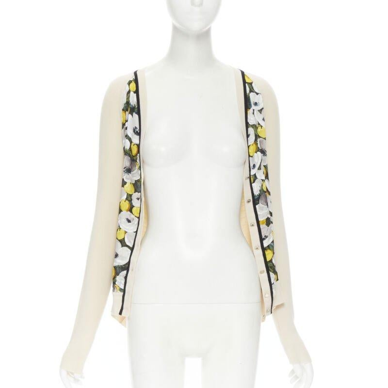 Beige LOUIS VUITTON daisy lemon silk panel beige ribbed wool cardigan sweater M For Sale