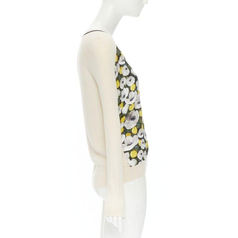 Women's LOUIS VUITTON daisy lemon silk panel beige ribbed wool cardigan sweater M For Sale