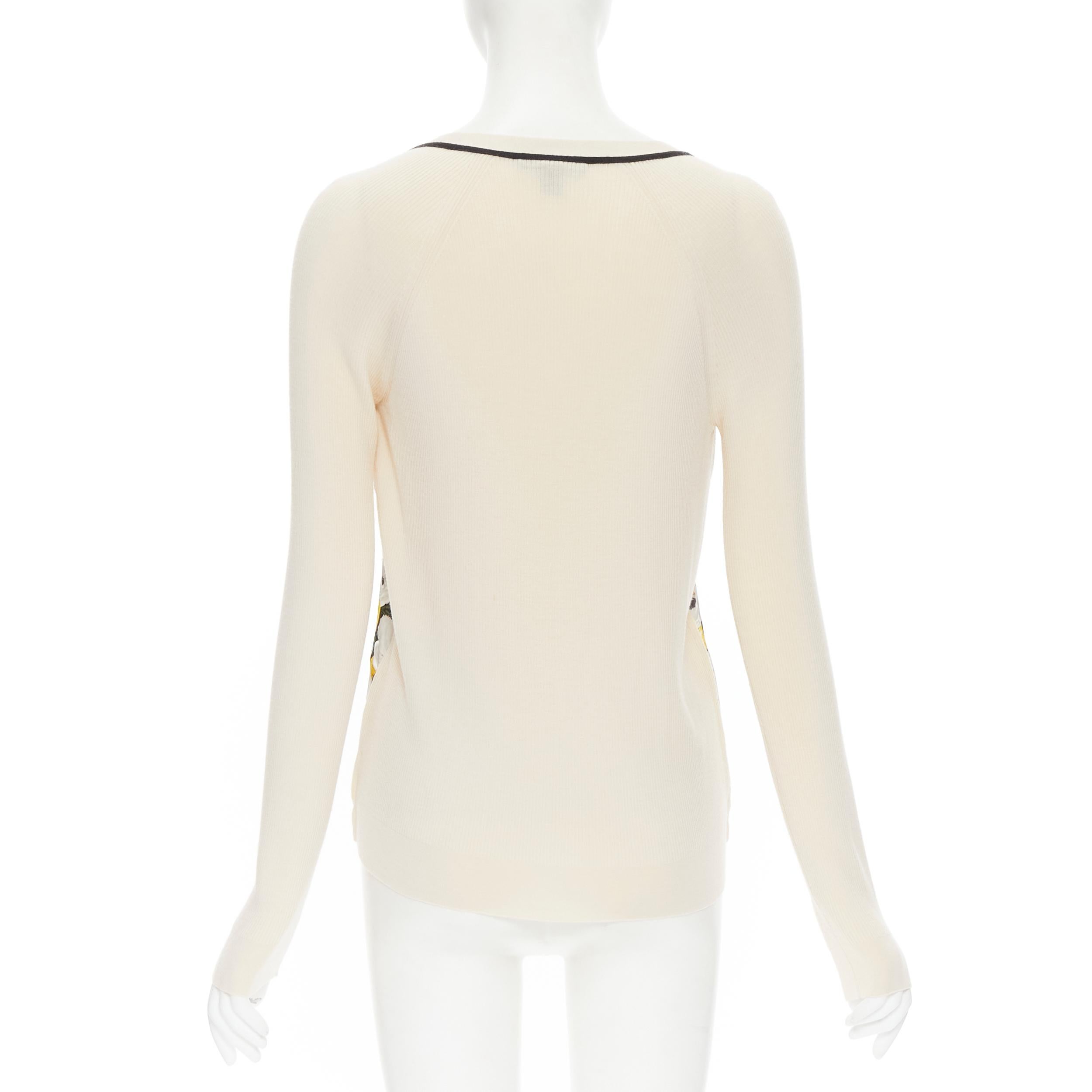 LOUIS VUITTON daisy lemon silk panel beige ribbed wool cardigan sweater M For Sale 1