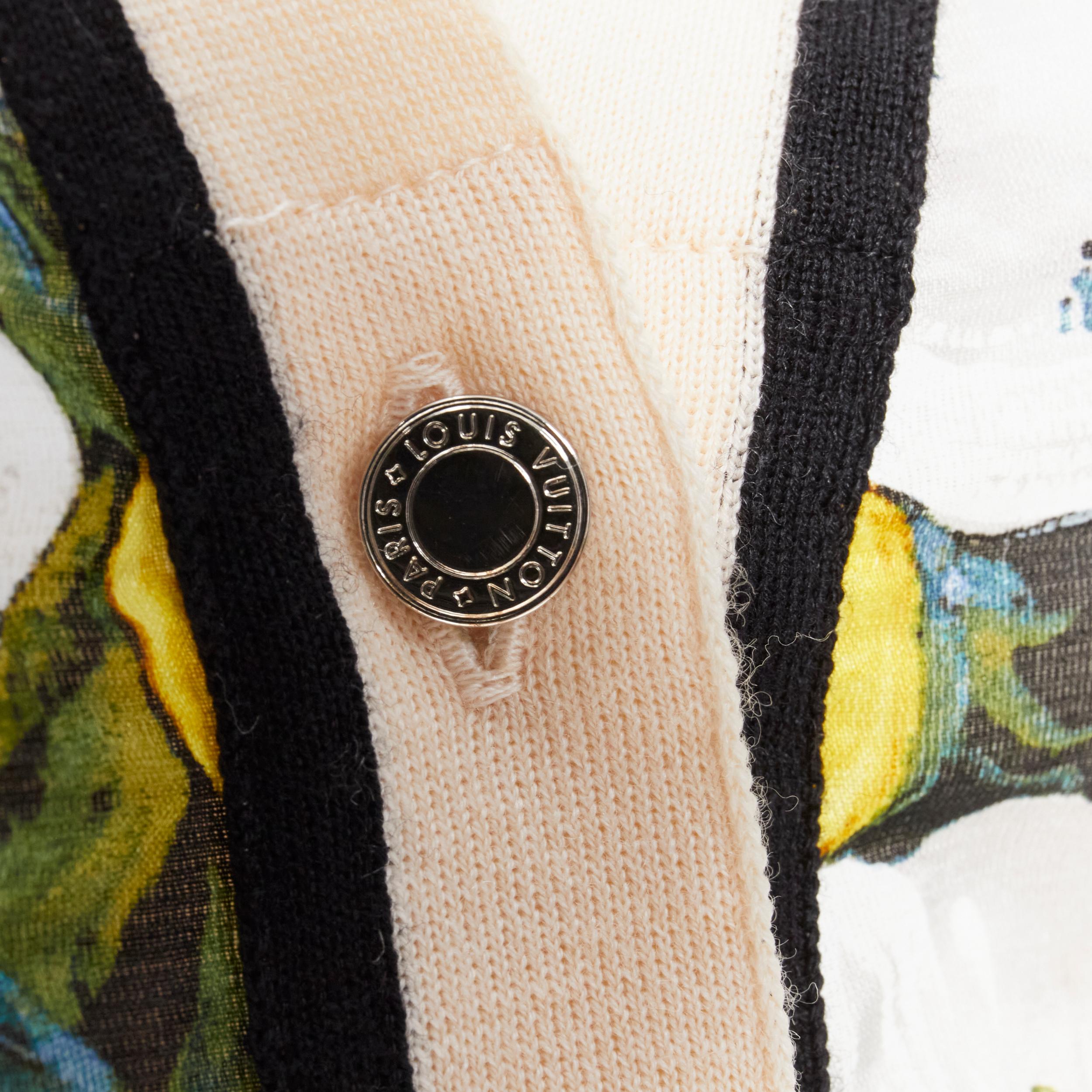 LOUIS VUITTON daisy lemon silk panel beige ribbed wool cardigan sweater M For Sale 3