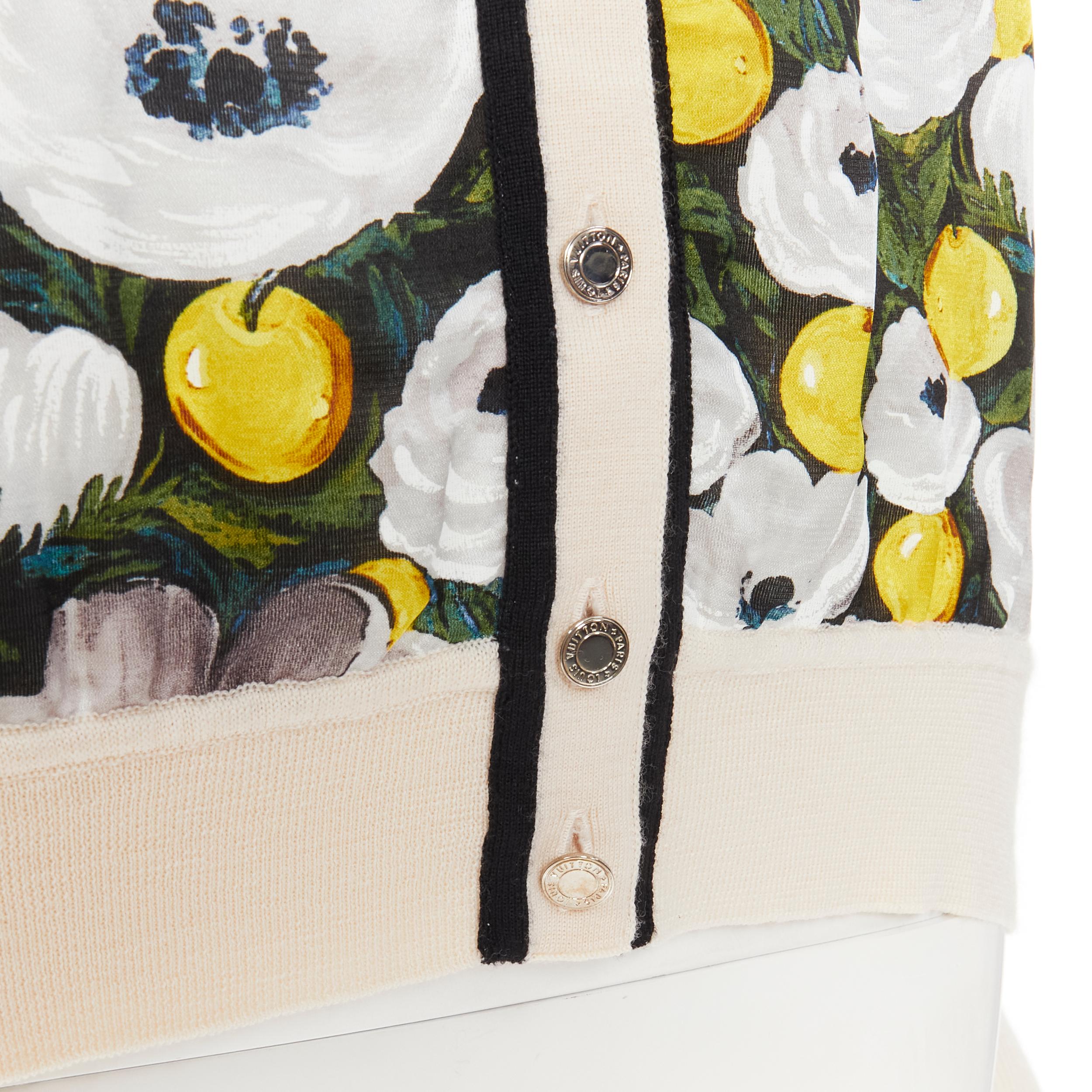LOUIS VUITTON daisy lemon silk panel beige ribbed wool cardigan sweater M For Sale 4