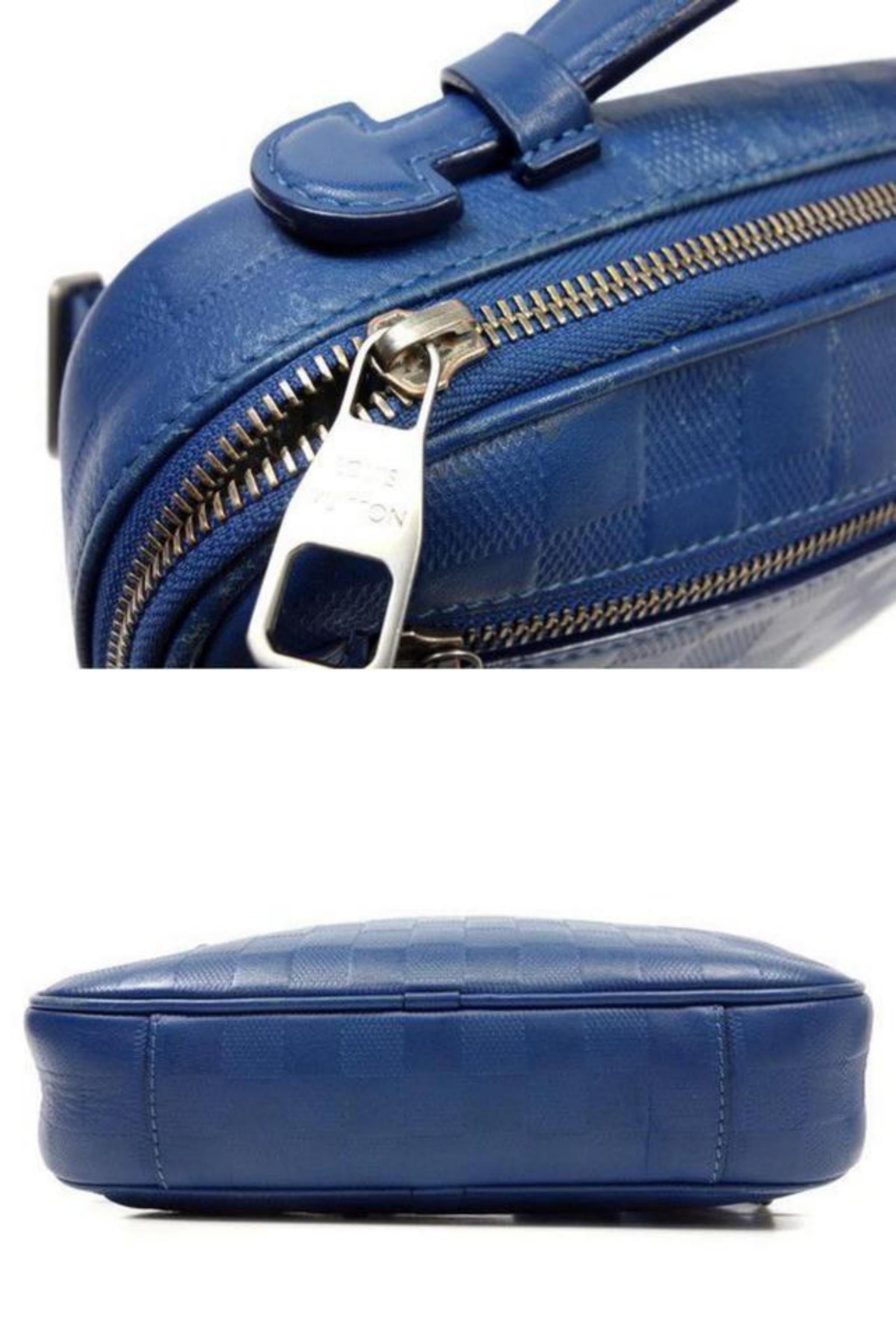 Women's Louis Vuitton Damier Ambler Fanny Pack 226779 Blue Infini Leather Cross Body Bag For Sale