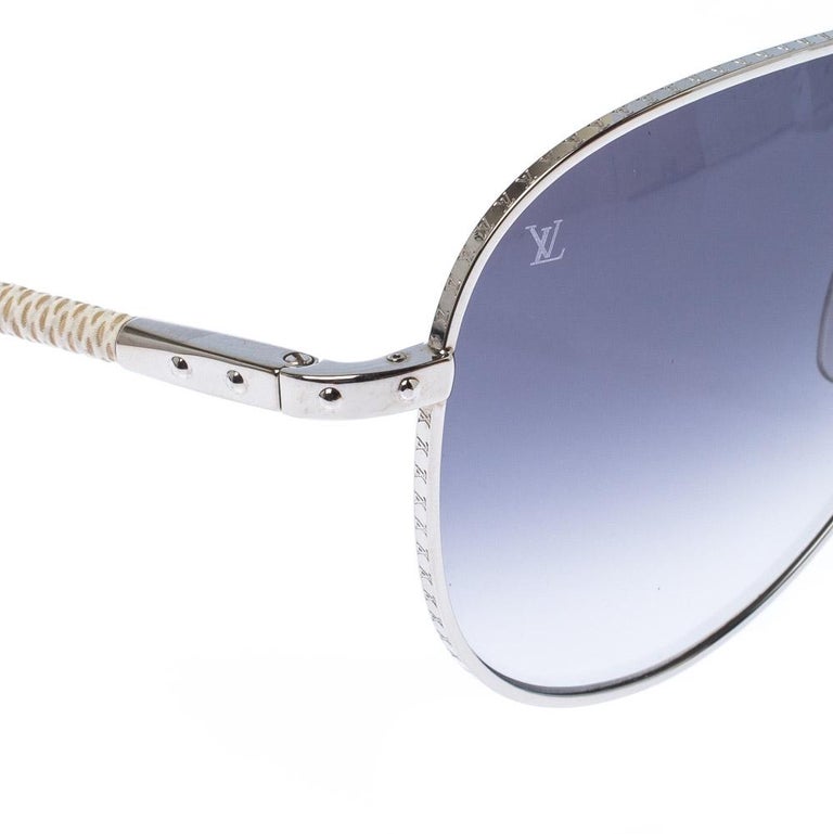 Louis Vuitton Damier Azur Canvas/Grey Conspiration Pilote Aviator Sunglasses For Sale at 1stdibs