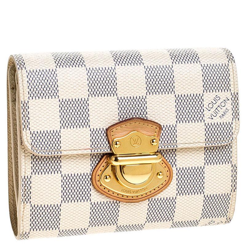 Beige Louis Vuitton Damier Azur Canvas Joey Compact Wallet