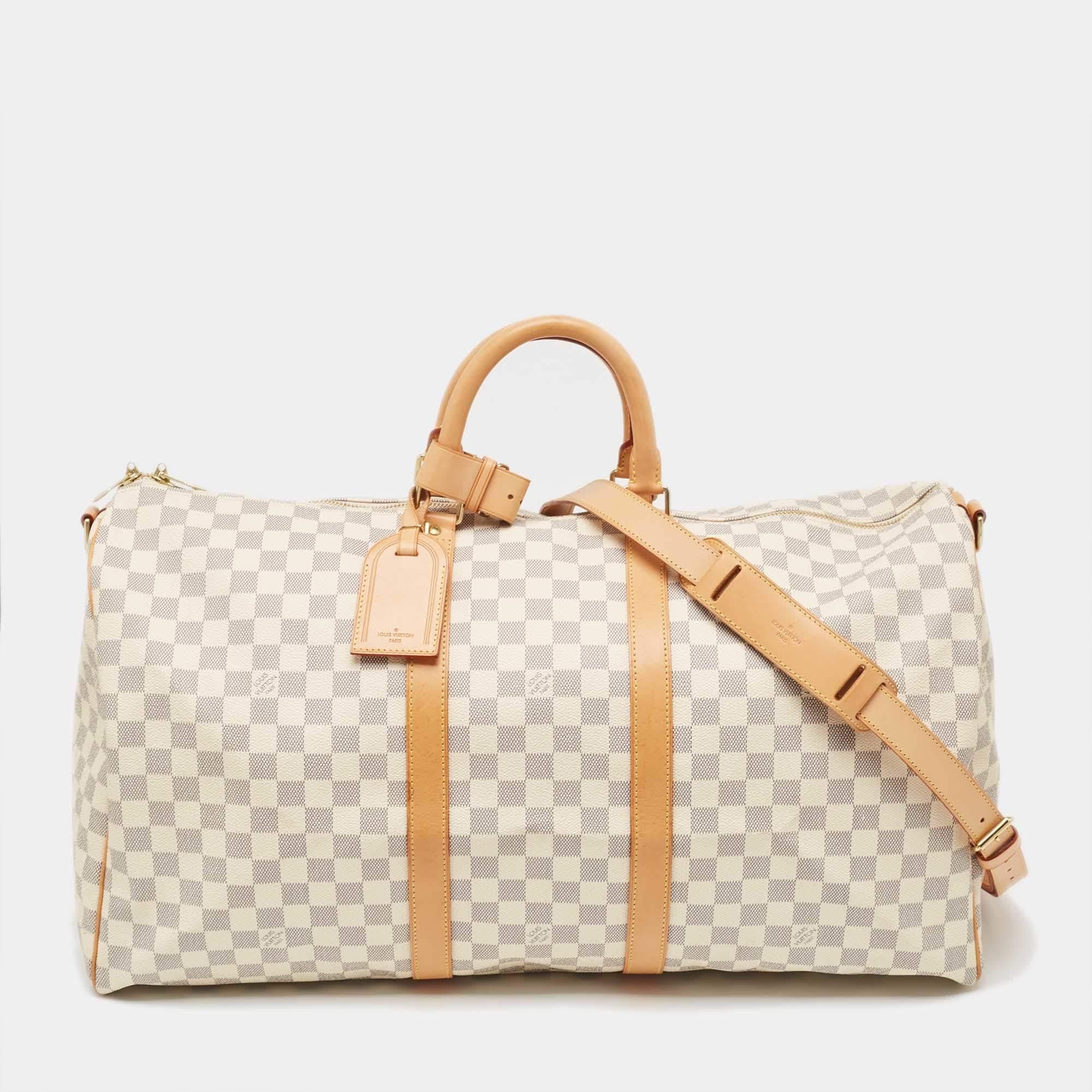 Louis Vuitton Damier Azur Canvas Keepall Bandouliere 55 Bag For Sale 10