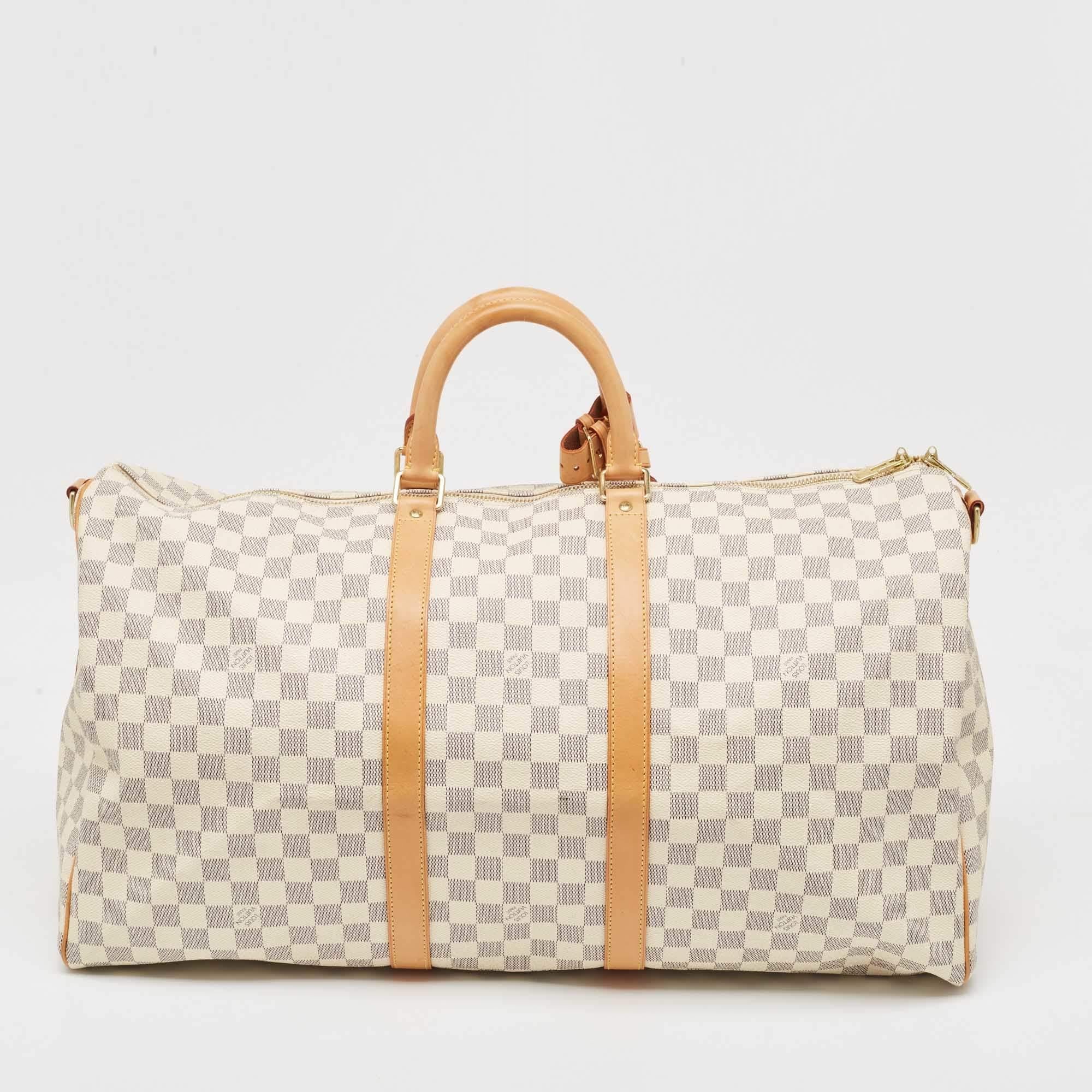 Louis Vuitton Damier Azur Canvas Keepall Bandouliere 55 Bag For Sale 11