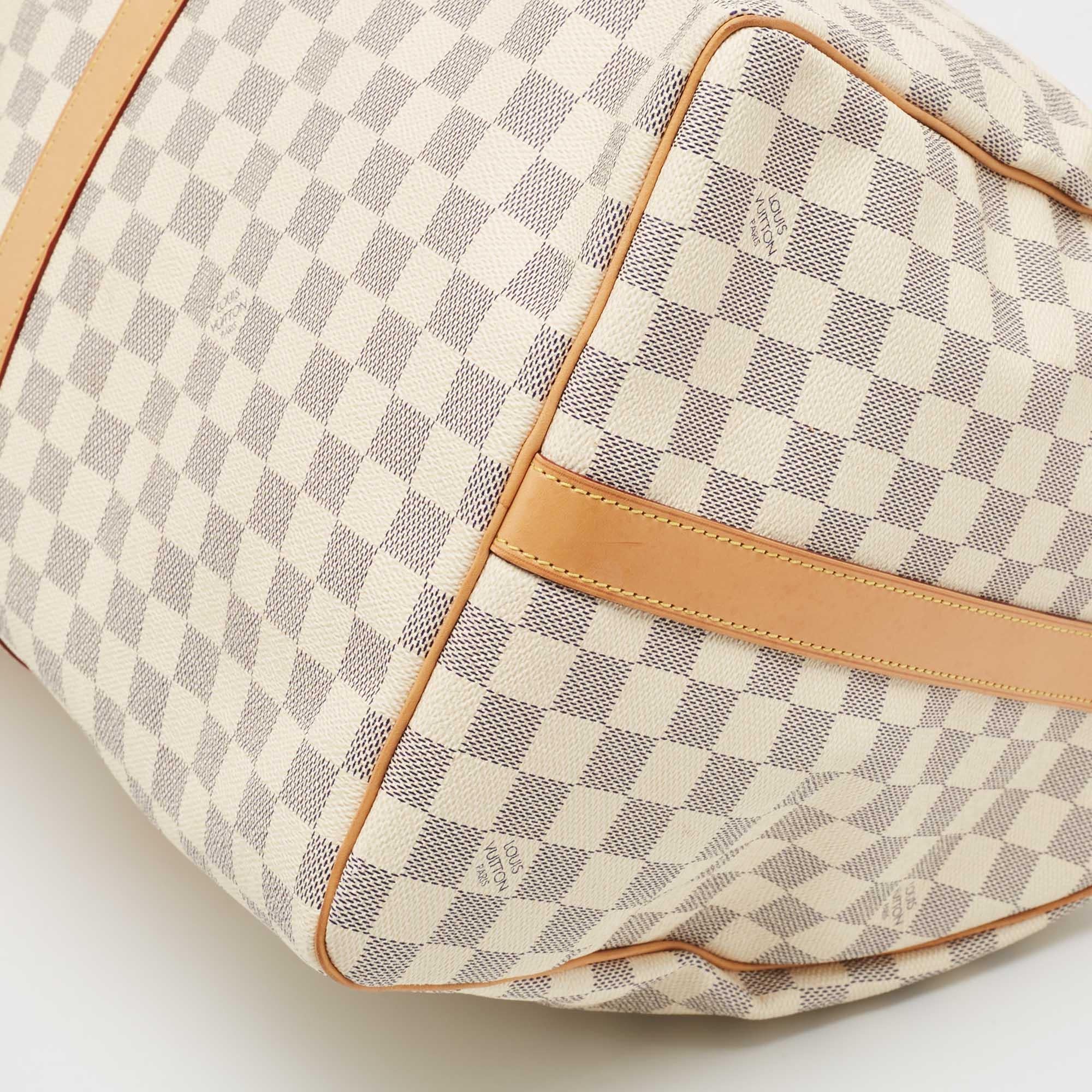 Louis Vuitton Damier Azur Canvas Keepall Bandouliere 55 Tasche aus Segeltuch im Angebot 1