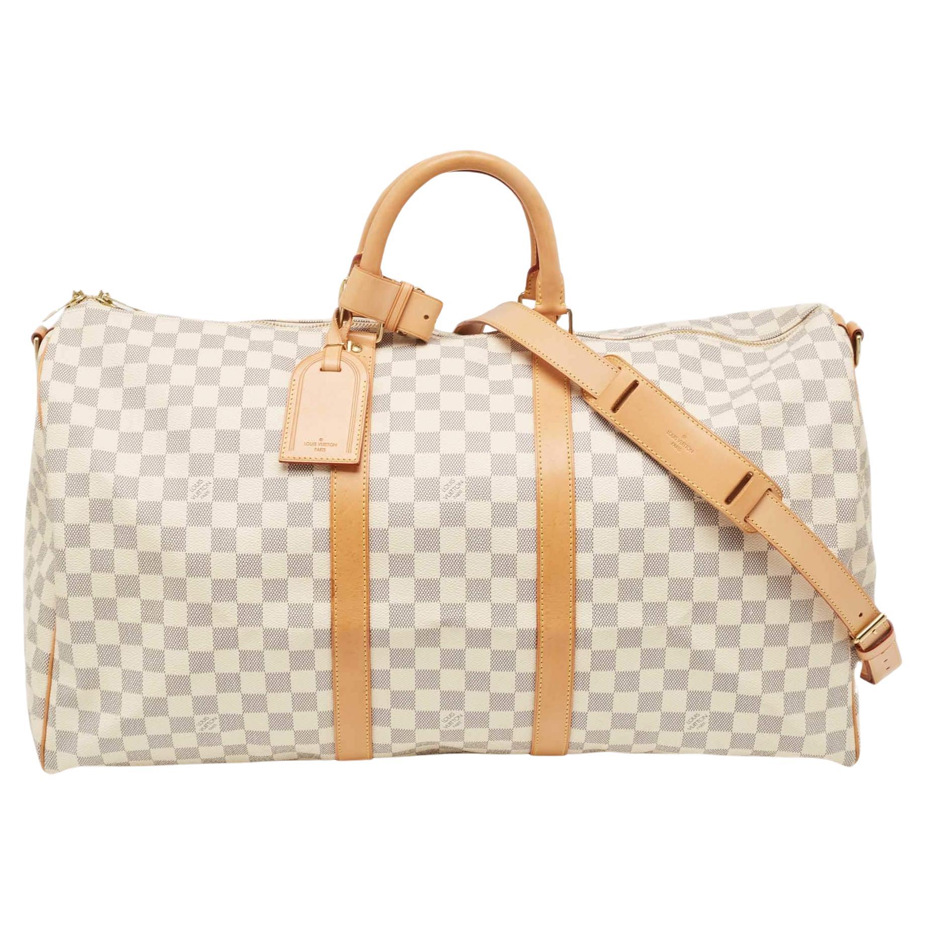 Louis Vuitton Damier Azur Canvas Keepall Bandouliere 55 Bag For Sale
