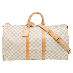 Used Louis Vuitton Damier Azur Canvas Keepall Bandouliere 55 Bag