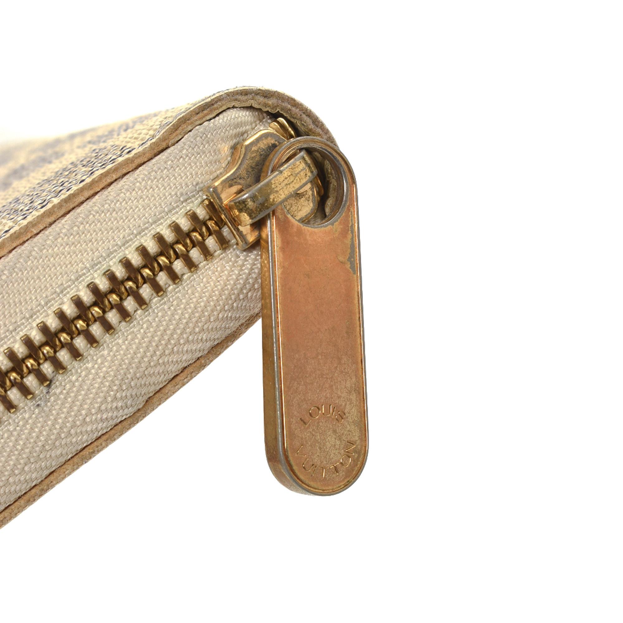 Women's Louis Vuitton Damier Azur Canvas Leather Zippy Wallet For Sale