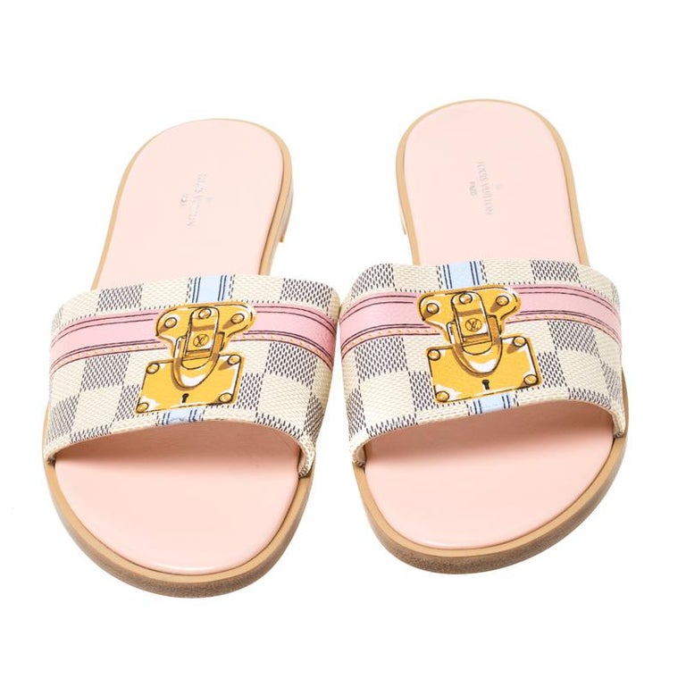 Louis Vuitton Damier Azur Lock It Slide Sandals - White Sandals, Shoes -  LOU270464