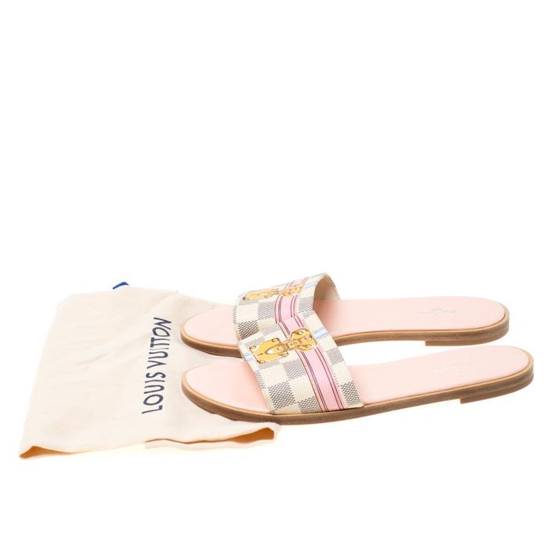 Louis Vuitton White/Red Canvas Lock It Flat Slides Size 36 For Sale at  1stDibs