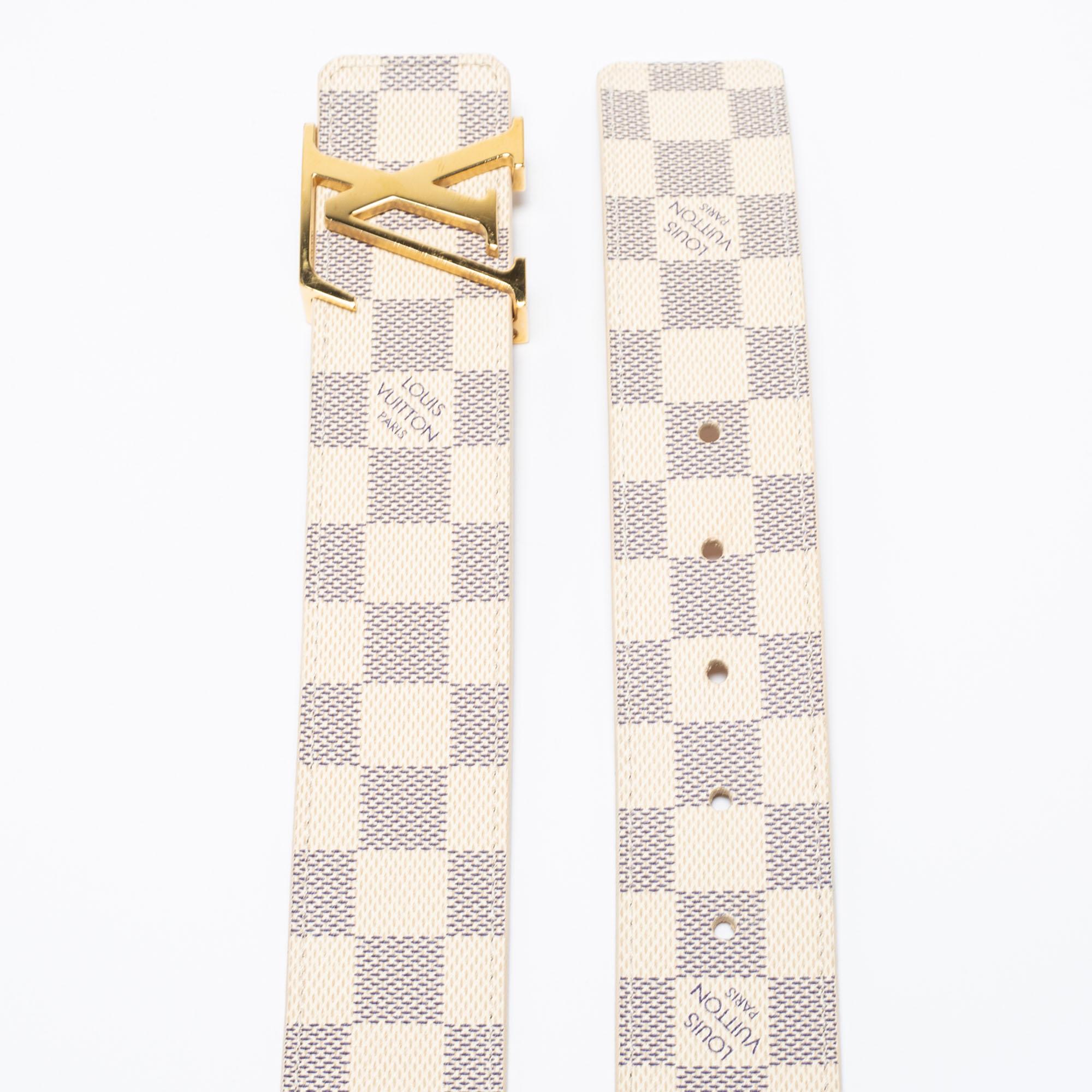 Pre-owned Louis Vuitton Damier Azur Canvas Lv Initiales Belt 90cm In Cream