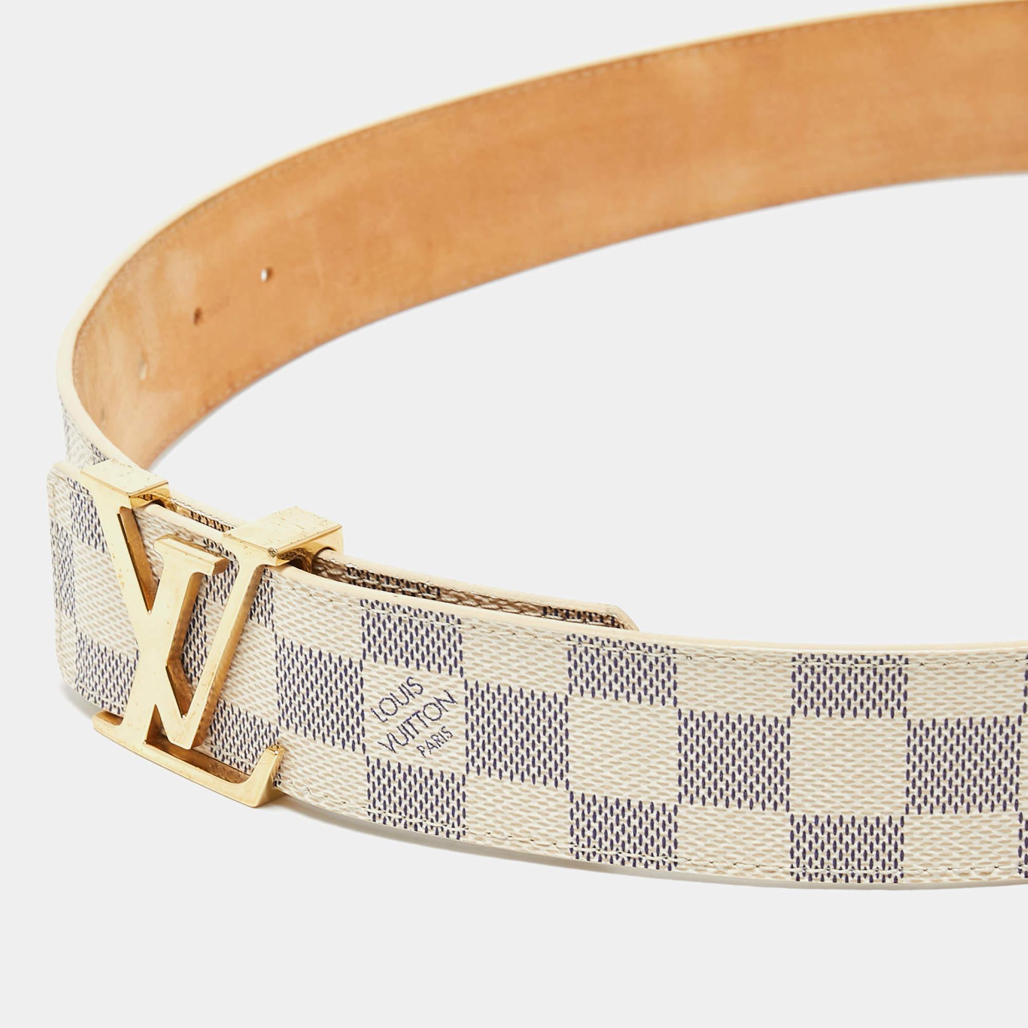 Beige Louis Vuitton Damier Azur Canvas LV Initiales Belt 90 CM