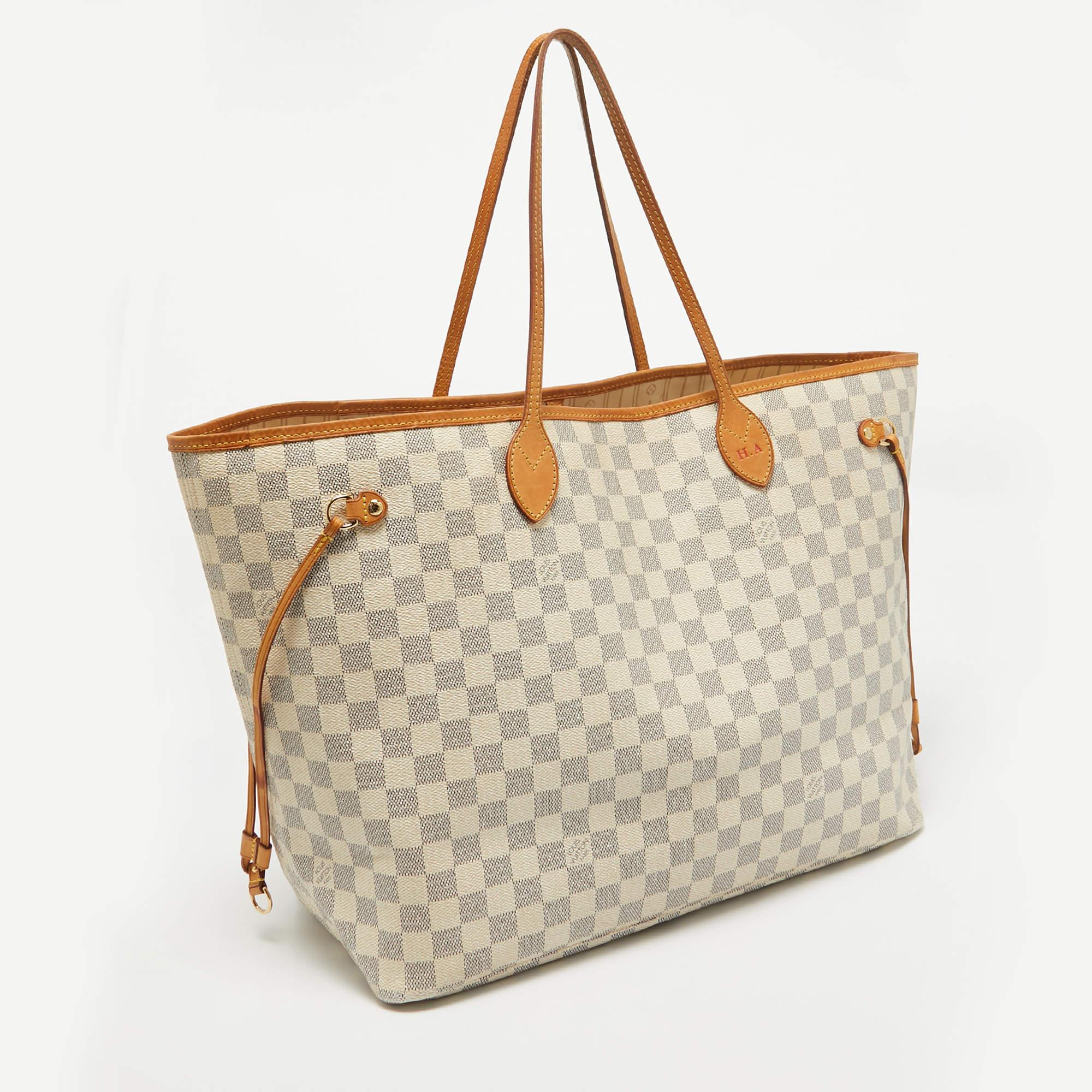 Beige Louis Vuitton Damier Azur Canvas Neverfull GM Bag
