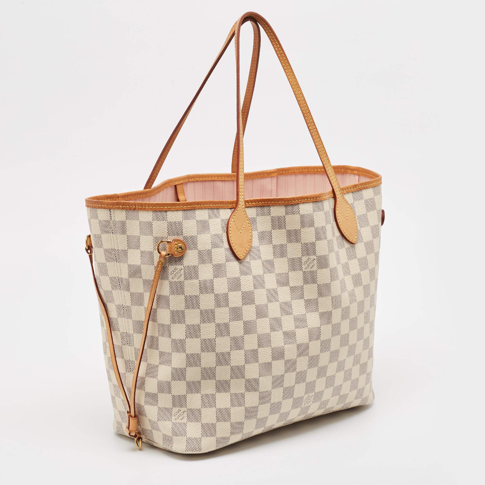 Beige Louis Vuitton Damier Azur Canvas Neverfull MM Bag