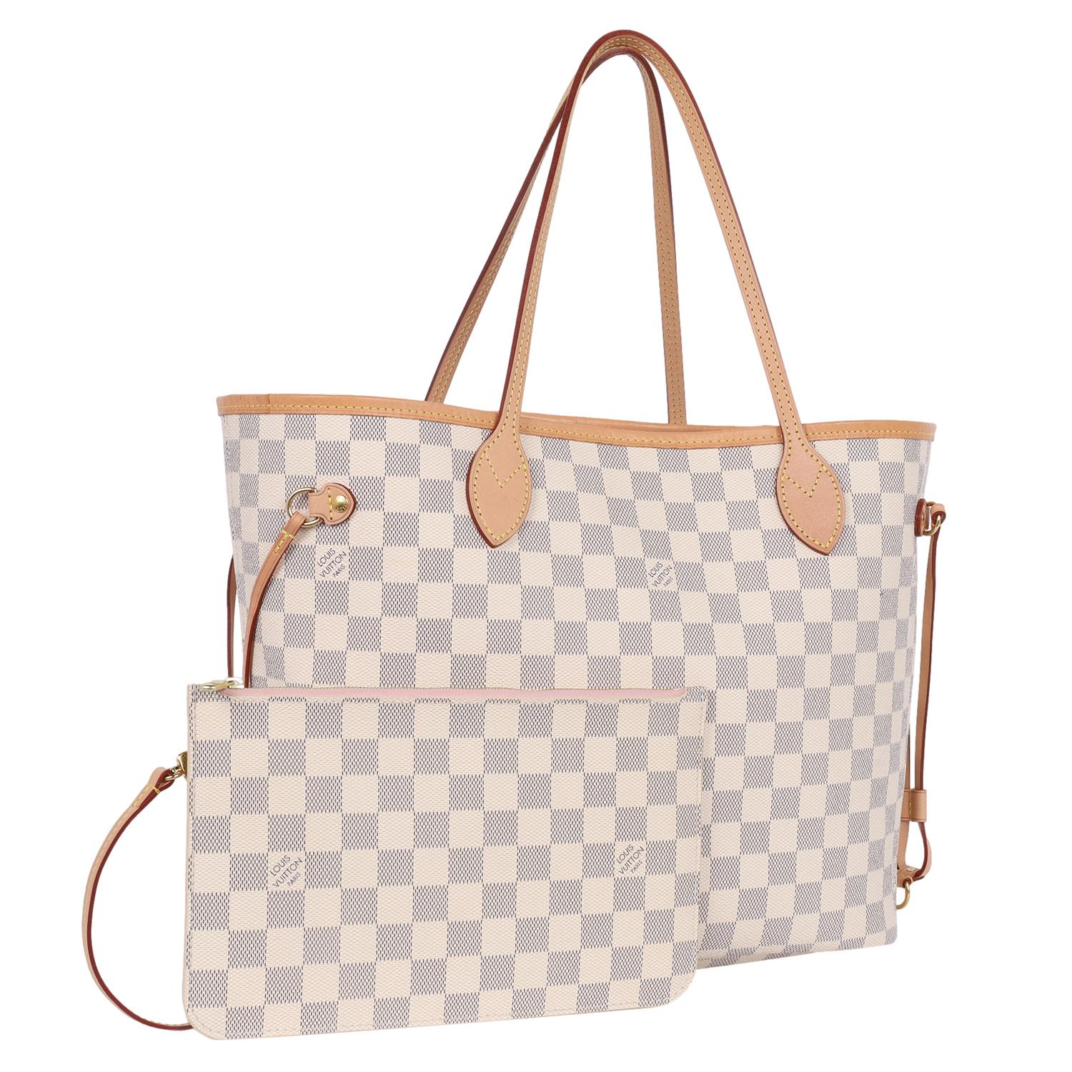 Beige Louis Vuitton Damier Azur Canvas Neverfull MM Tote