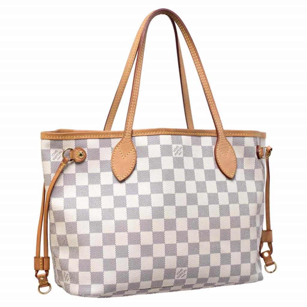 Beige Louis Vuitton Damier Azur Canvas Neverfull PM Bag