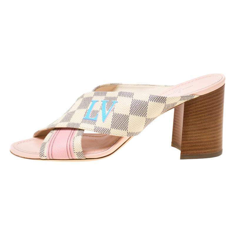 Louis Vuitton Brown/Pink Canvas Panorama Cross Strap Flat Slides Size 39 Louis  Vuitton