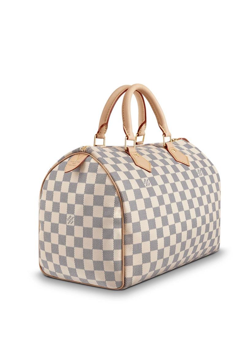 LOUIS VUITTON  Damier Azur Canvas Speedy 30 Bag
Pre Owned
Type of Bag: Handbag
Material: Damier Canvas
Color: Azur White
Country of Origin: France
Date Code: SP0048 ( number is fading but i was able to  read )
Size: W:11.8