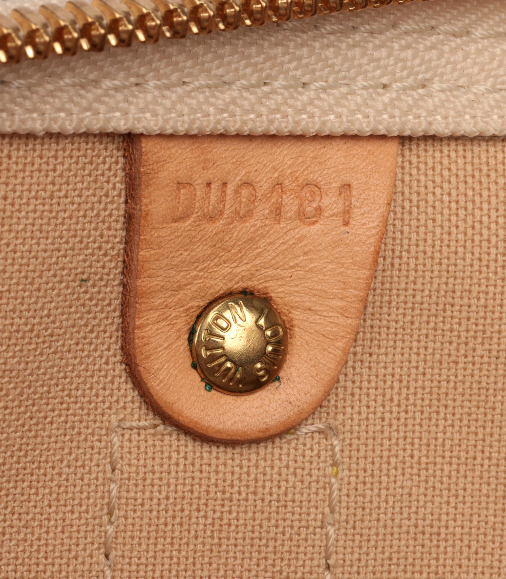 Louis Vuitton Damier Azur Coated Canvas & Vachetta Leather Keepall 55 For Sale 2