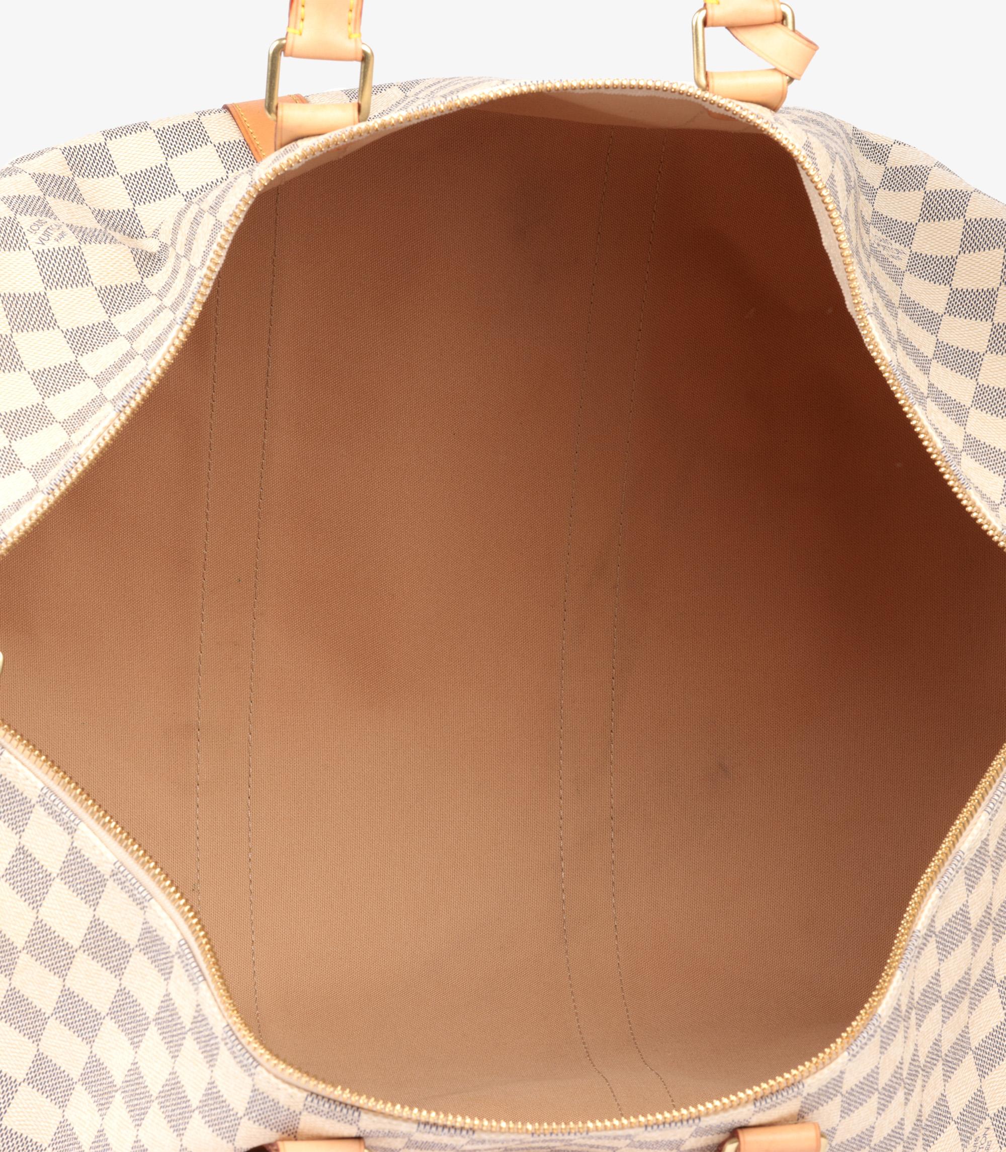 Louis Vuitton Damier Azur Coated Canvas & Vachetta Leather Keepall 55 For Sale 4
