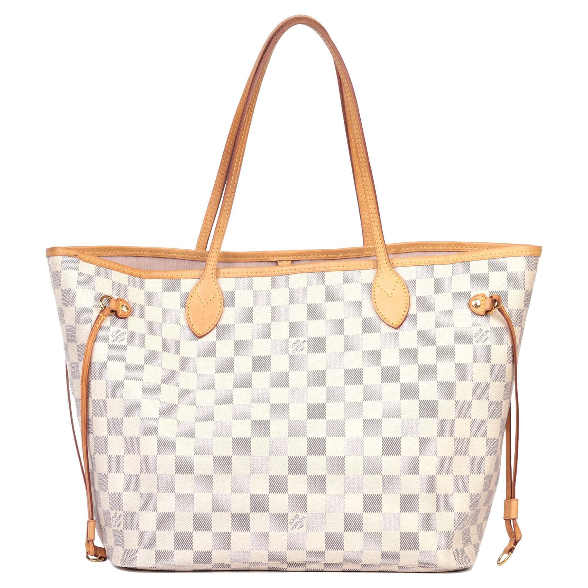 LOUIS VUITTON Damier Azur Coated Canvas 
Vachetta Leather Neverfull MM