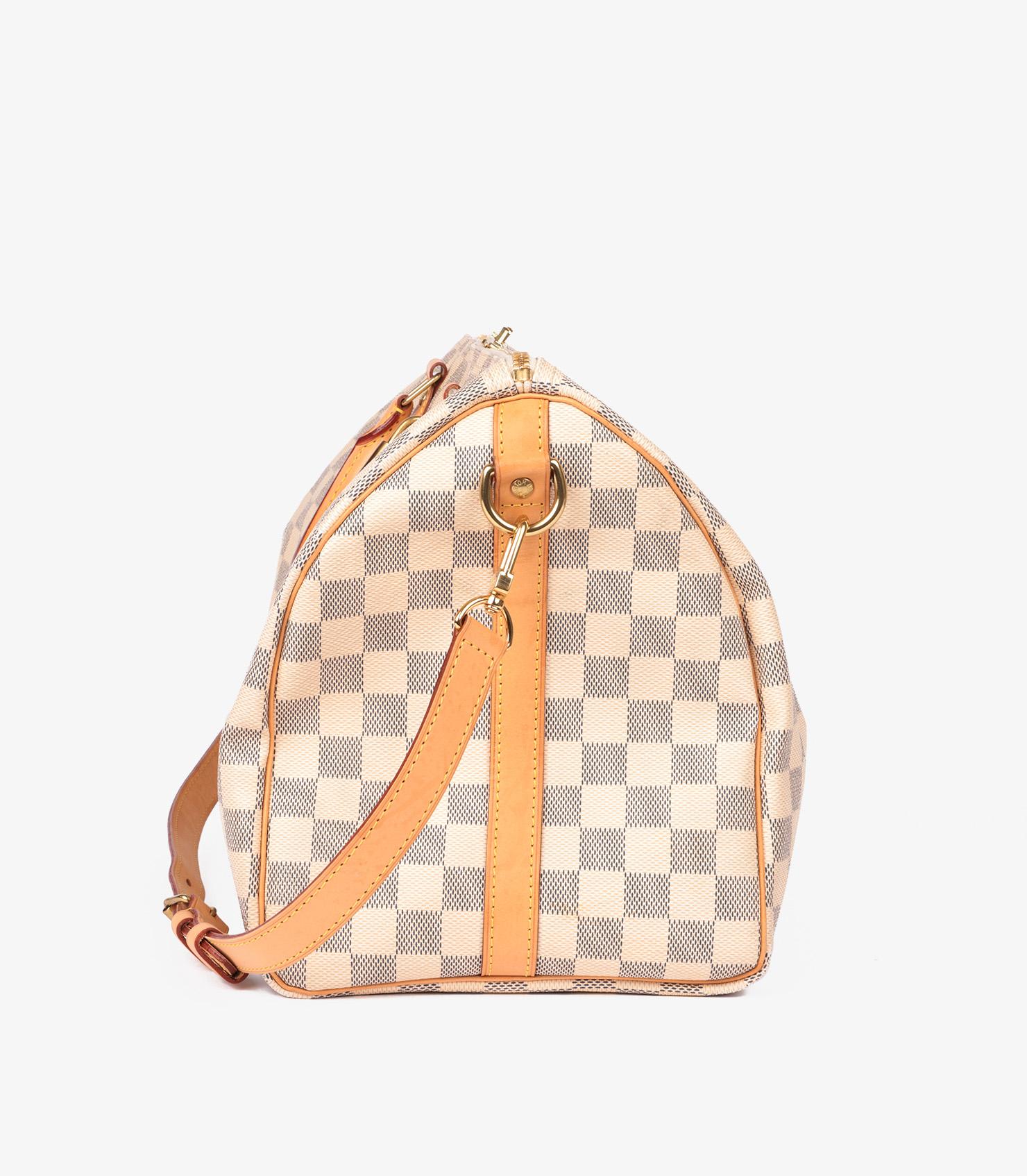 Beige Louis Vuitton Damier Azur Coated Canvas & Vachetta Leather Speedy 35cm Bandouliè