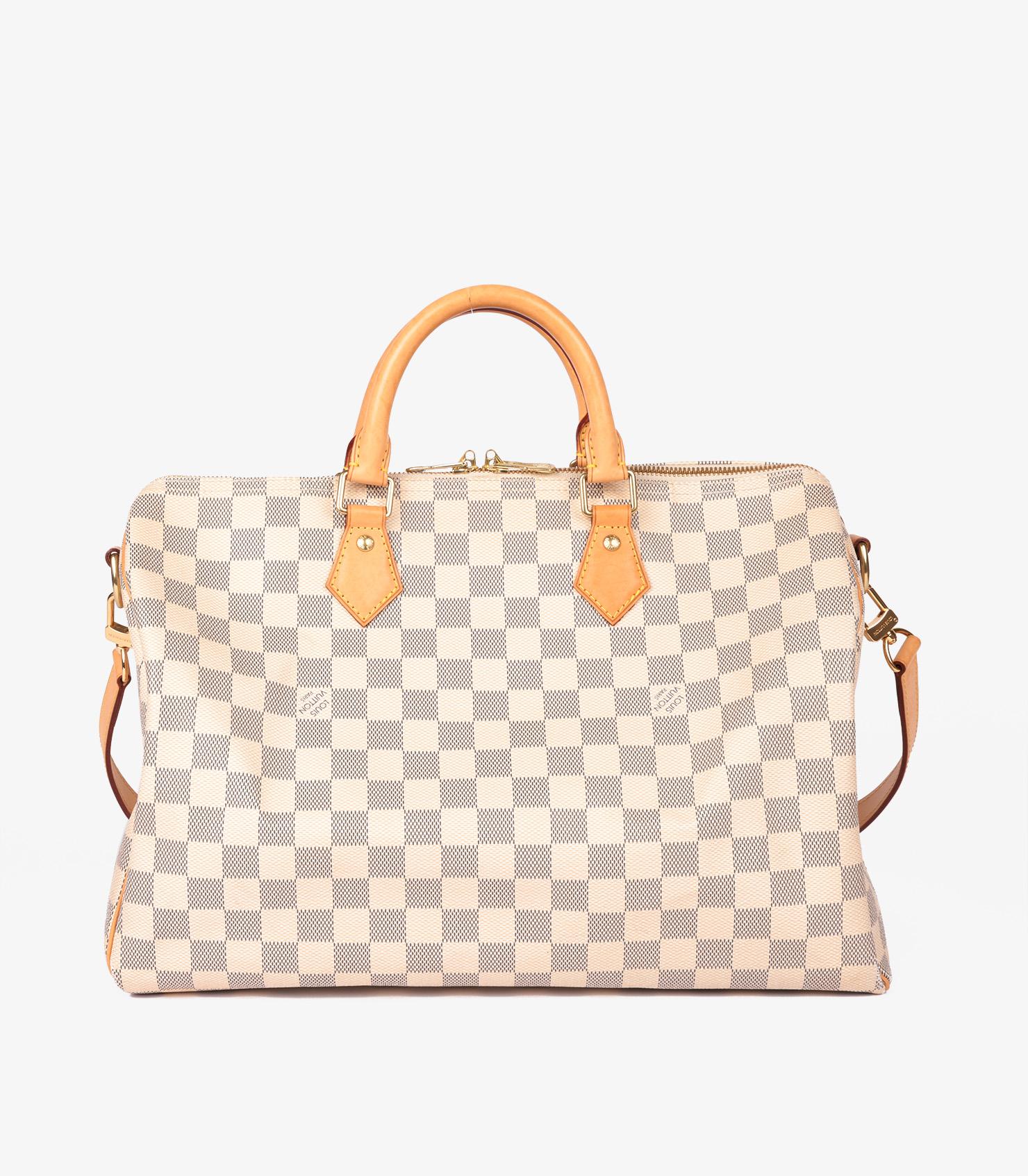 Women's Louis Vuitton Damier Azur Coated Canvas & Vachetta Leather Speedy 35cm Bandouliè