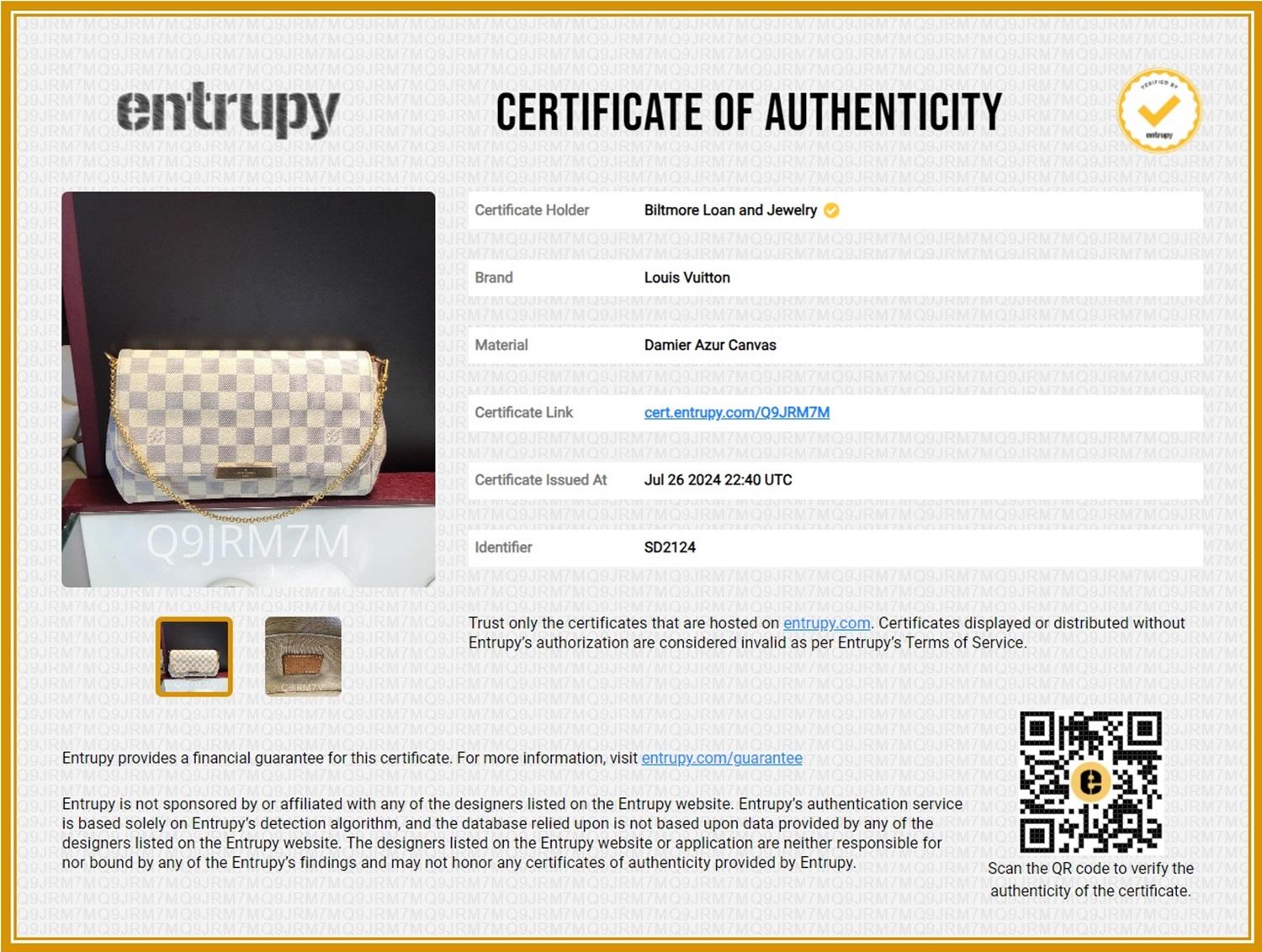 Experience elegance with our Louis Vuitton Damier Azur Favorite Crossbody Bag. Crafted with Damier canvas and cowhide trim, this bag features a gold-tone chain-link handle and removable leather shoulder strap. With a magnetic fold over closure,