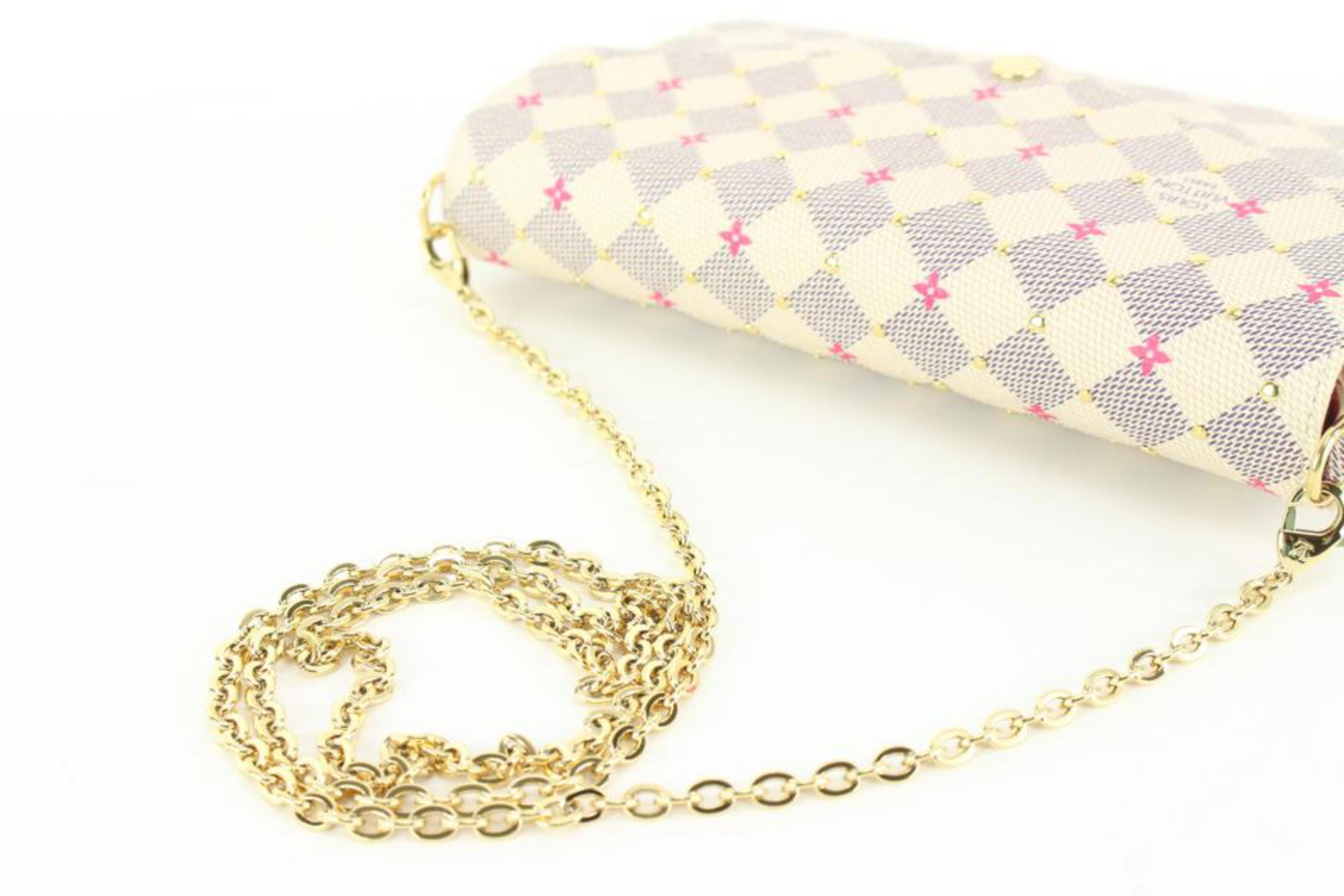 Louis Vuitton Damier Azur Fuchsia Flowers Studs Pochette Felicie 53lz55s 2