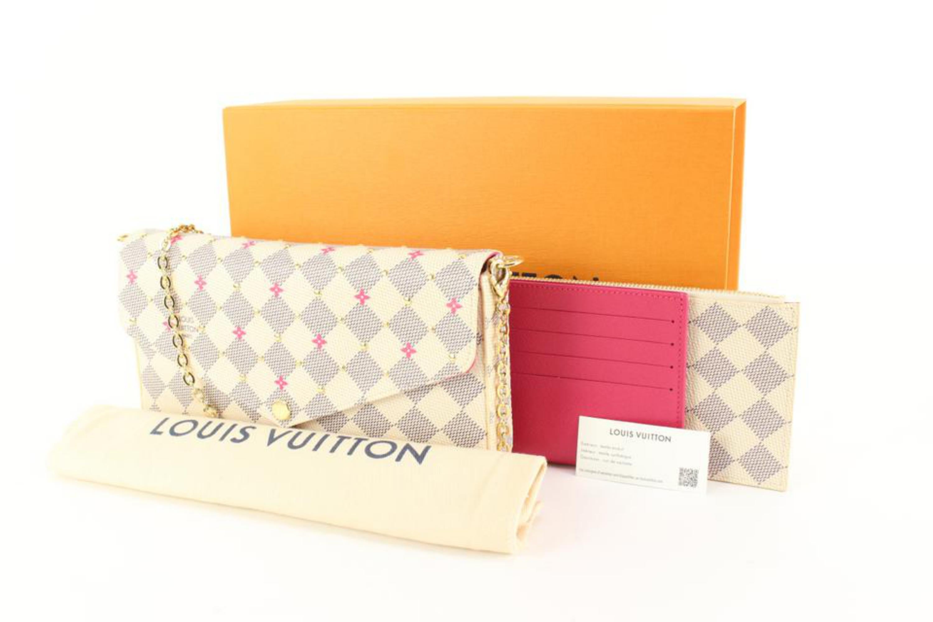 Louis Vuitton Damier Azur Fuchsia Flowers Studs Pochette Felicie 53lz55s 4