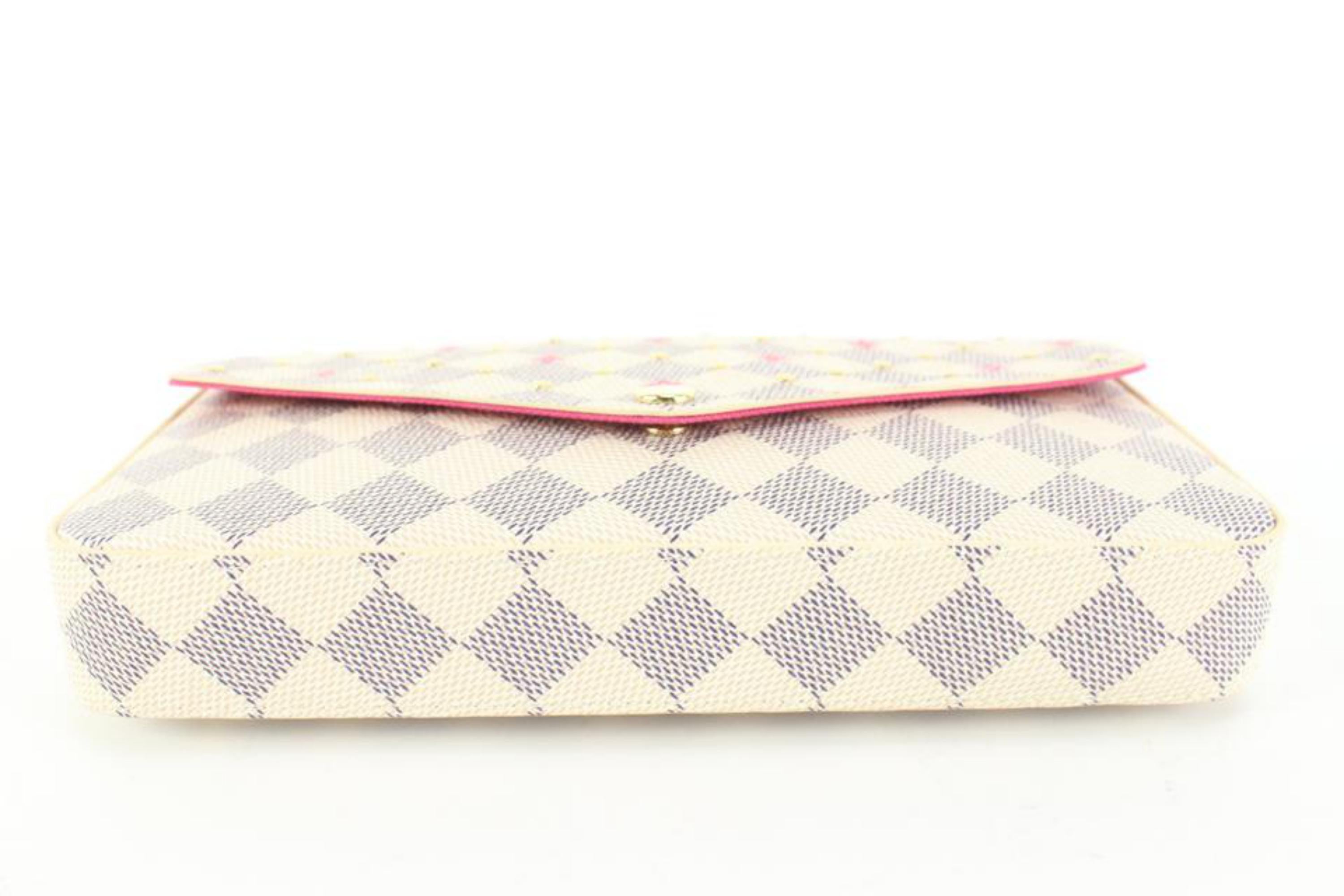 Louis Vuitton Damier Azur Fuchsia Flowers Studs Pochette Felicie 53lz55s In New Condition In Dix hills, NY