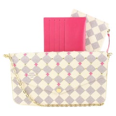 Louis Vuitton LV Felicie damier azur with fuchsia flowers Beige