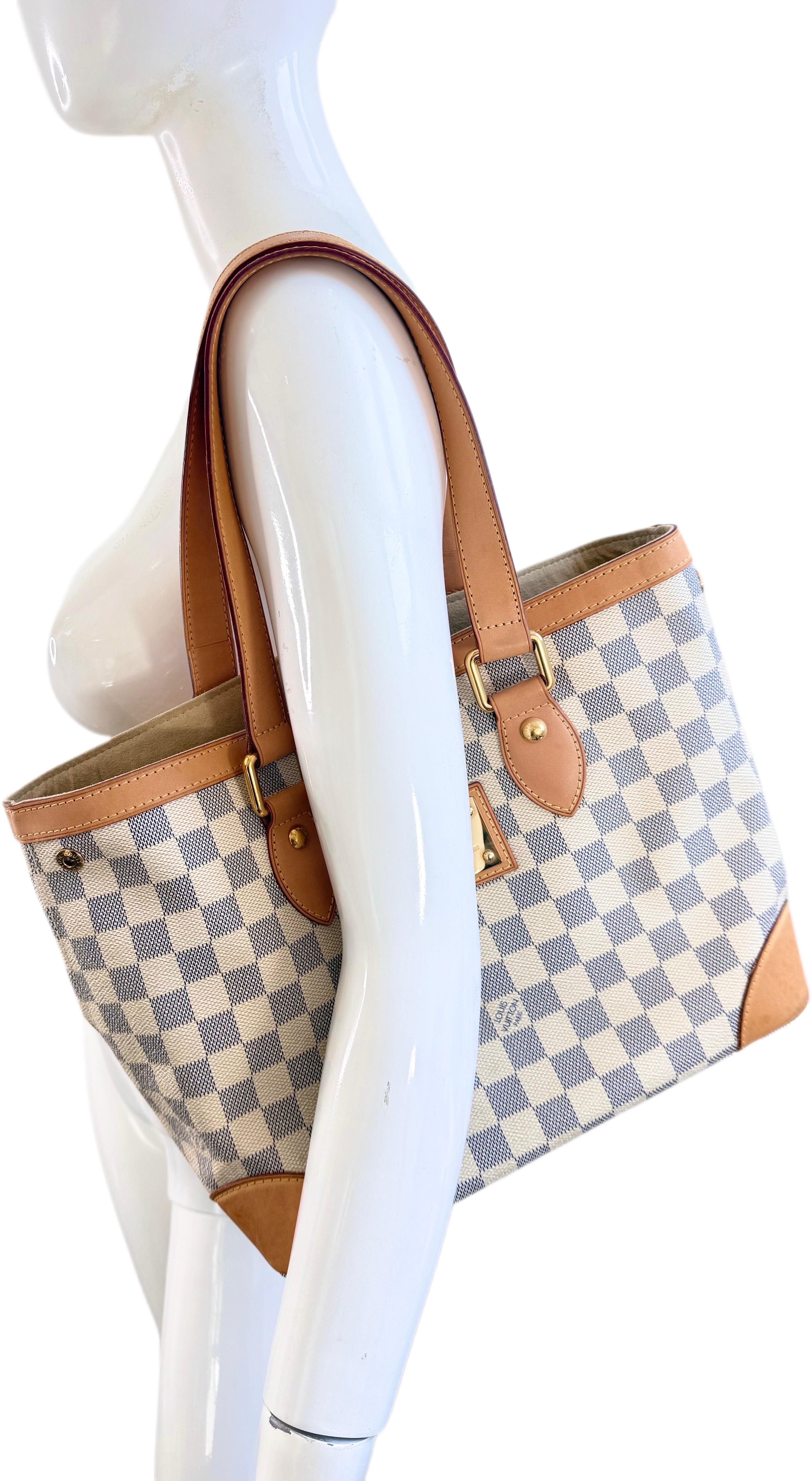 Beige Louis Vuitton Damier Azur Hampstead PM Early Rare Model Collector 2000s Tote Bag en vente