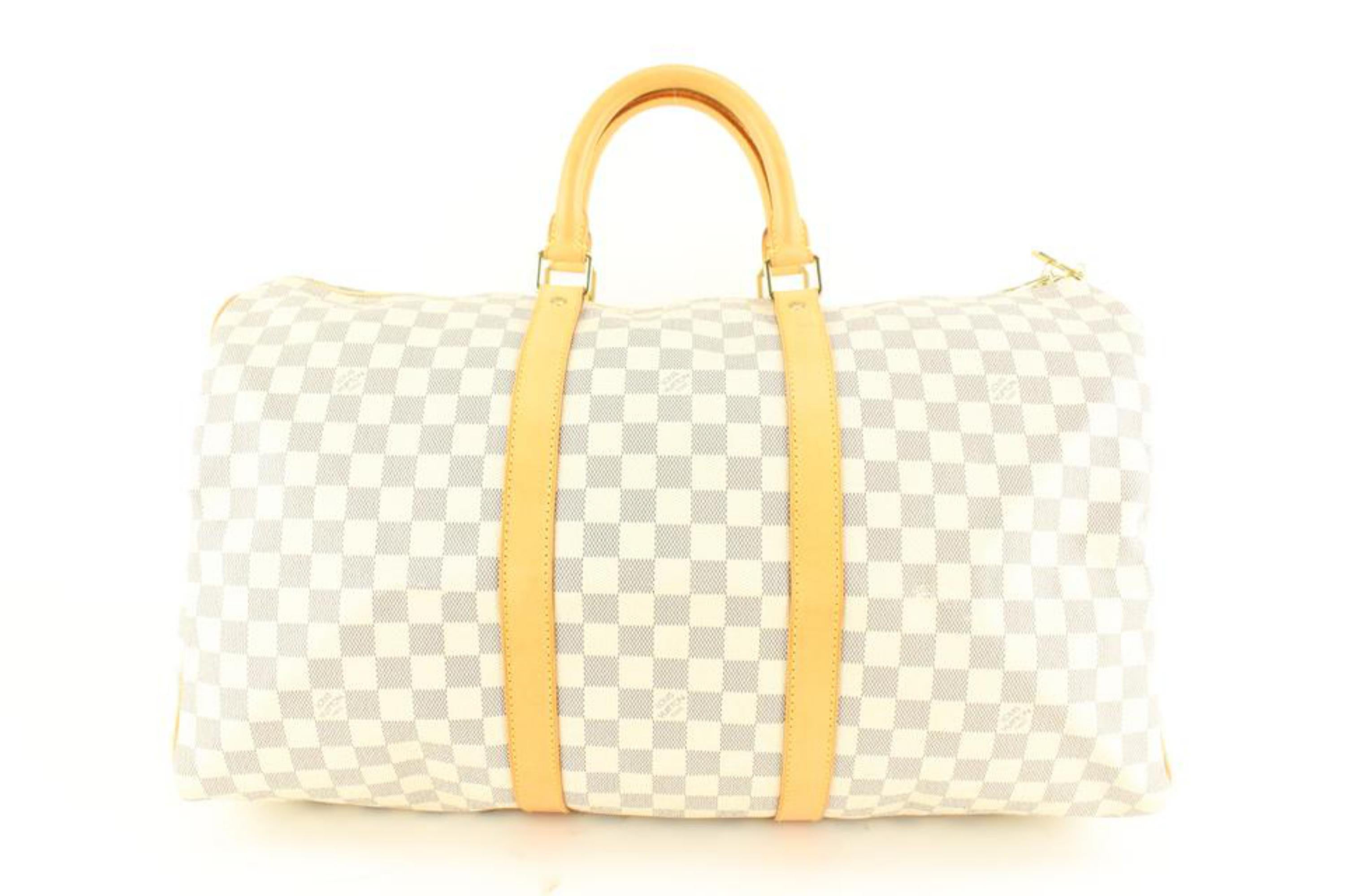 Louis Vuitton Damier Azur Keepall 50 Duffle Bag 15lk616s In Excellent Condition For Sale In Dix hills, NY