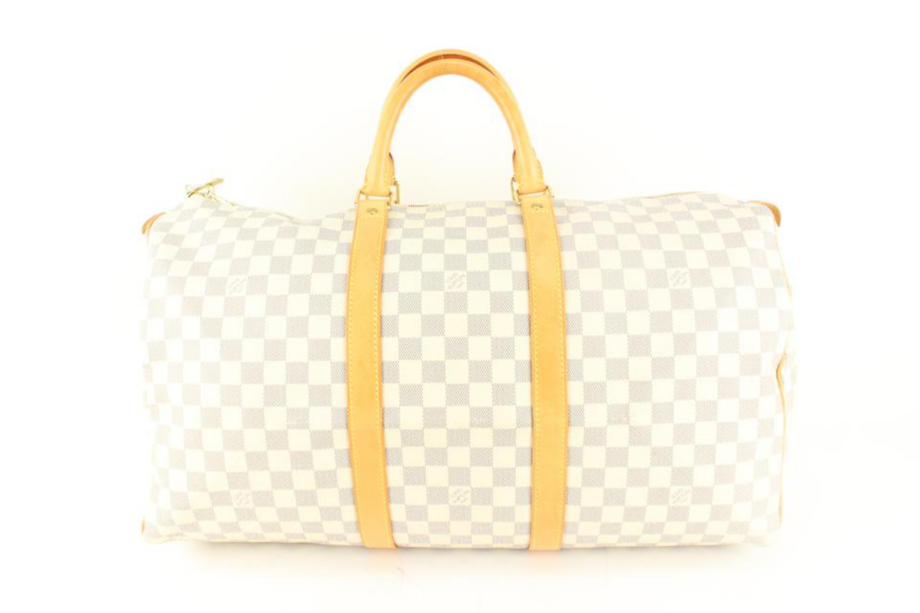 Louis Vuitton Damier Azur Keepall 50 Duffle Bag 52lk62s In Good Condition For Sale In Dix hills, NY