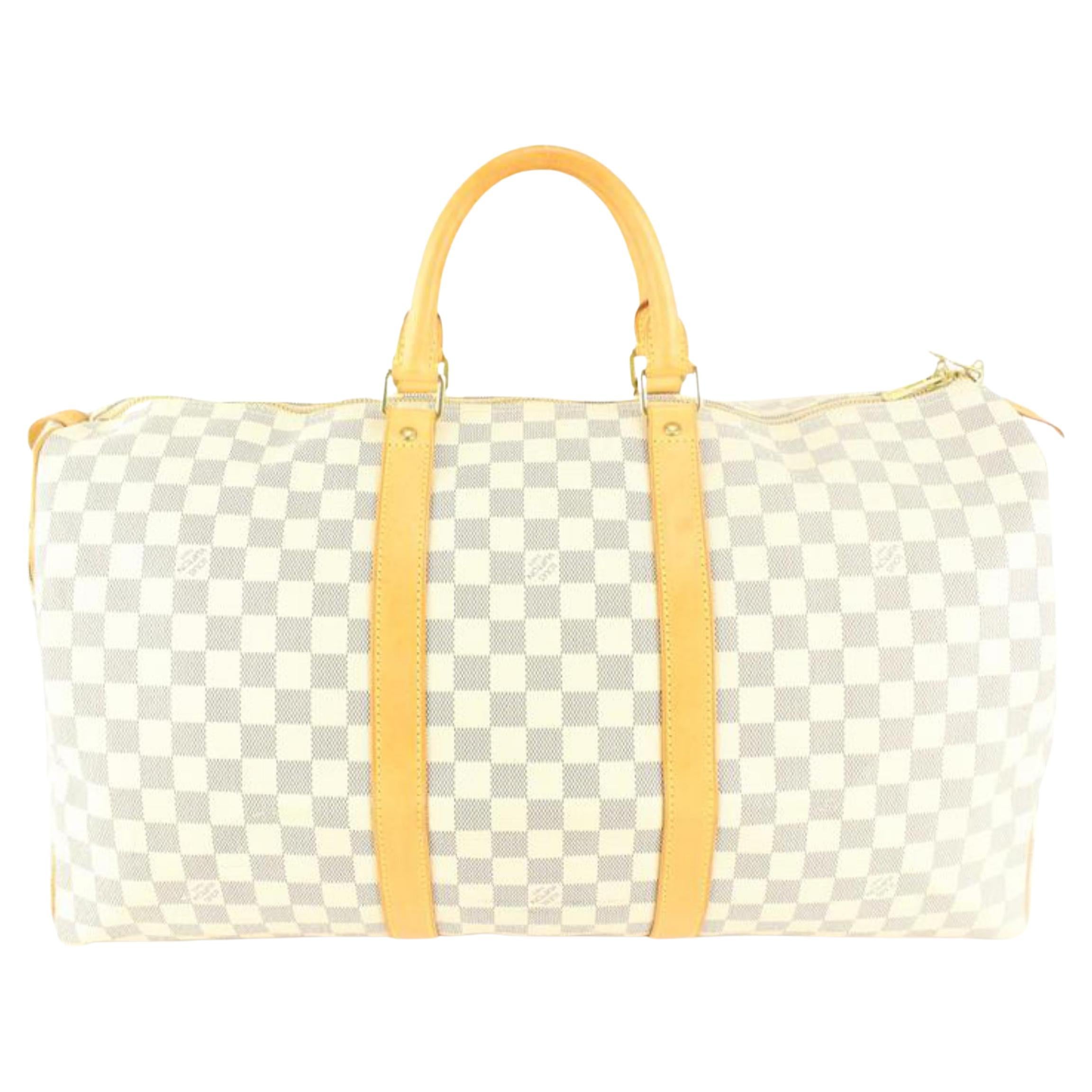 Louis Vuitton Damier Azur Keepall 50 Duffle Bag 38lk824s For Sale at  1stDibs  louis vuitton duffle bag white, white lv duffle bag, louis  vuitton bag white checkered