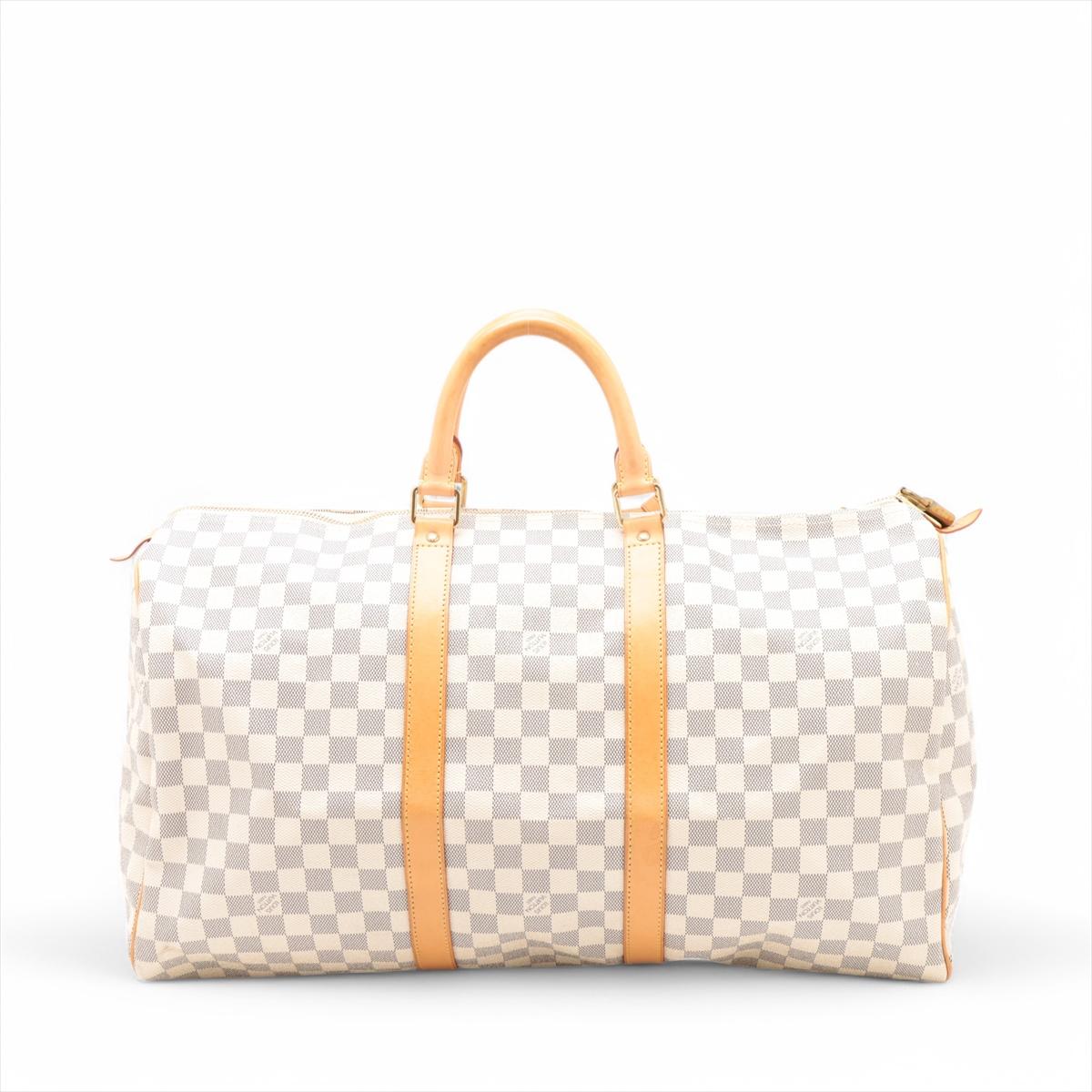 Beige Louis Vuitton Damier Azur Keepall 50 For Sale