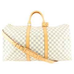 Used Louis Vuitton Damier Azur Keepall Bandouliere 55 Duffle with Strap 2lk729s