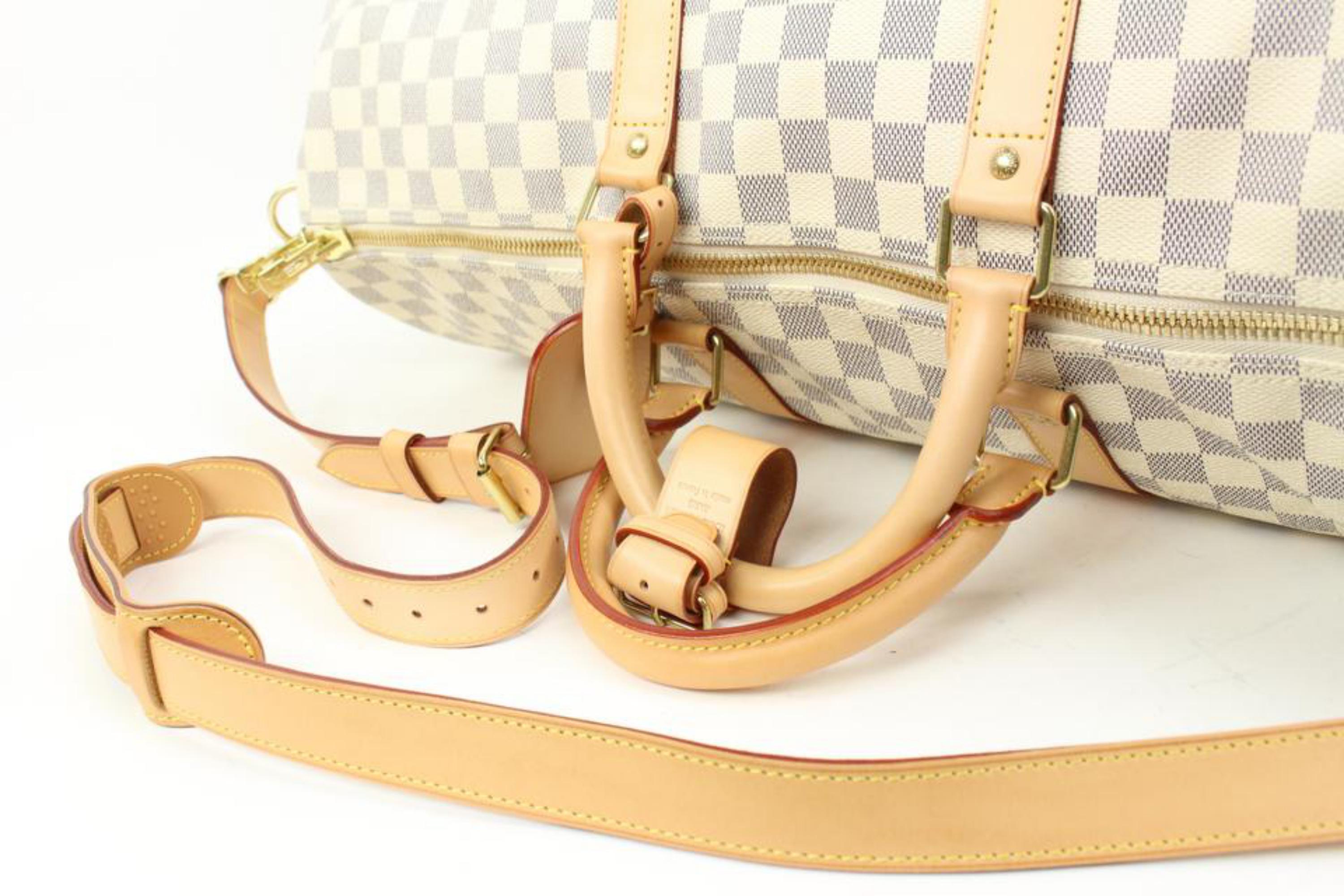 White Louis Vuitton Damier Azur Keepall Bandouliere 55 Duffle with Strap 44lk96 For Sale