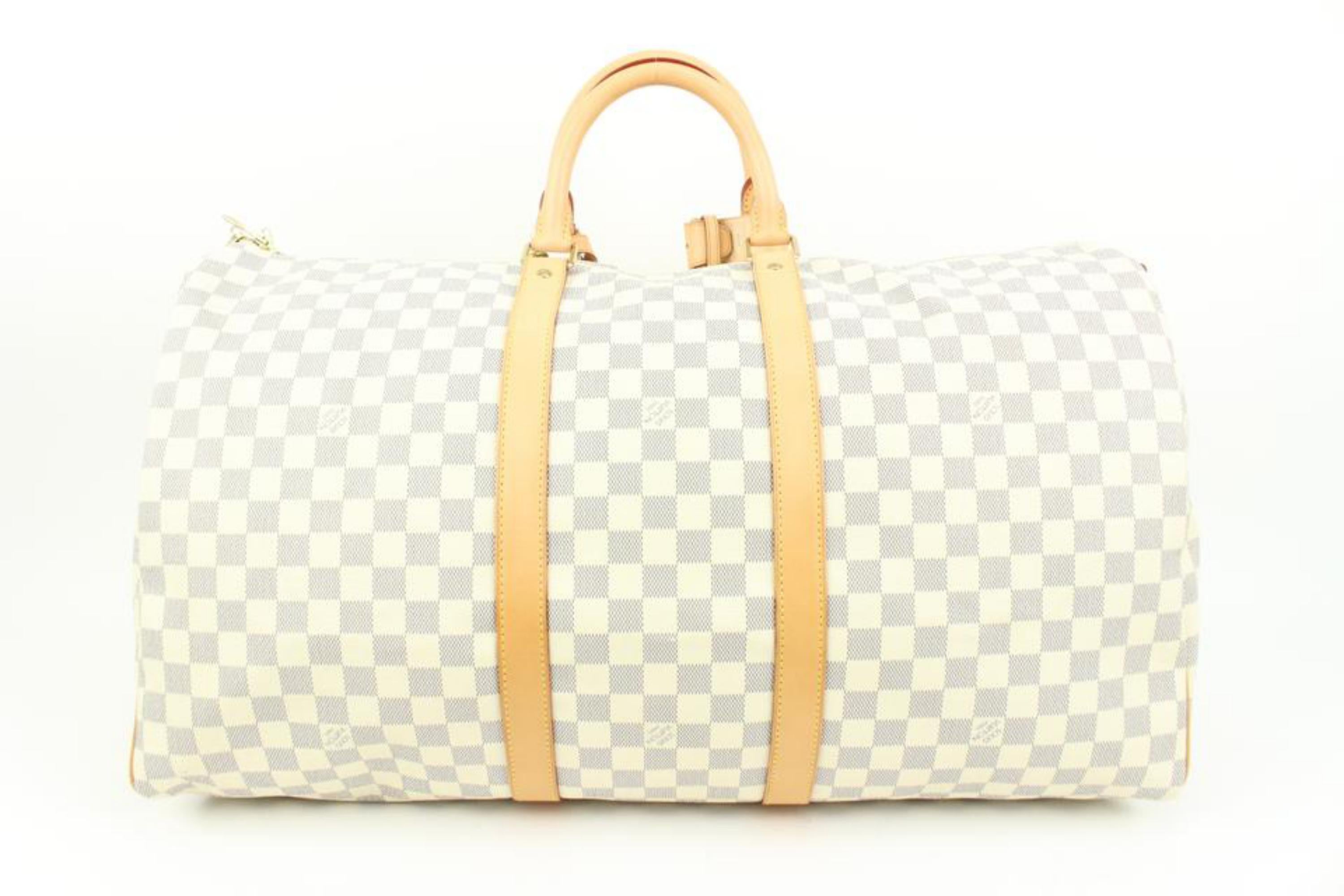 Louis Vuitton Damier Azur Keepall Bandouliere 55 Duffle with Strap 44lk96 In Excellent Condition For Sale In Dix hills, NY