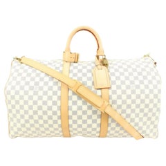 Louis Vuitton Damier Azur Keepall Bandouliere 55 Duffle with Strap 44lk96