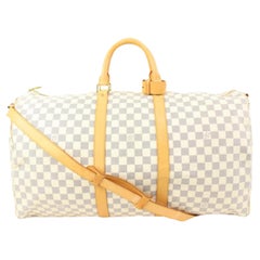 Used Louis Vuitton Damier Azur Keepall Bandouliere 55 Duffle with STrap s330lk27