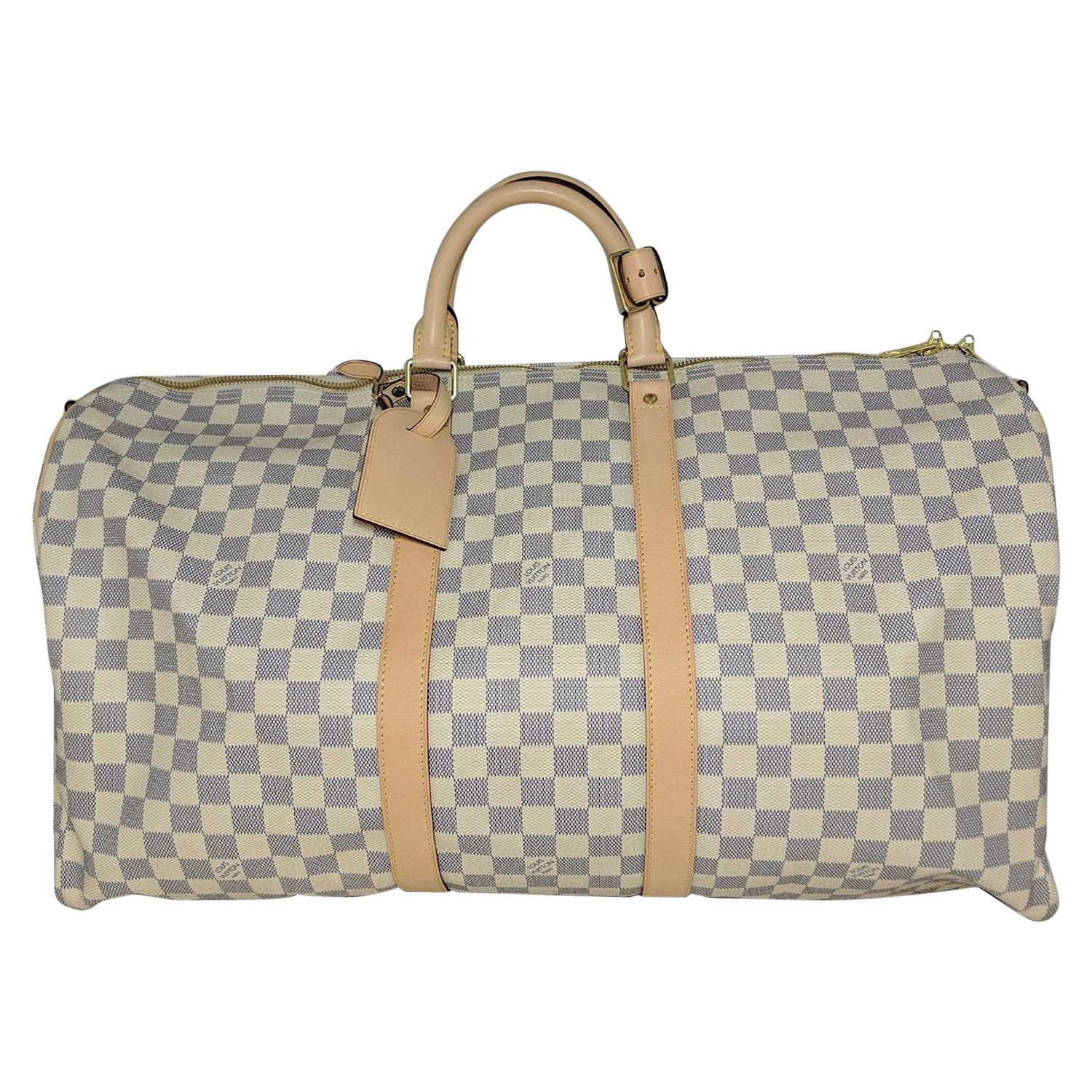 Louis Vuitton Keepall Damier Azur Bandouliere 55 White Canvas