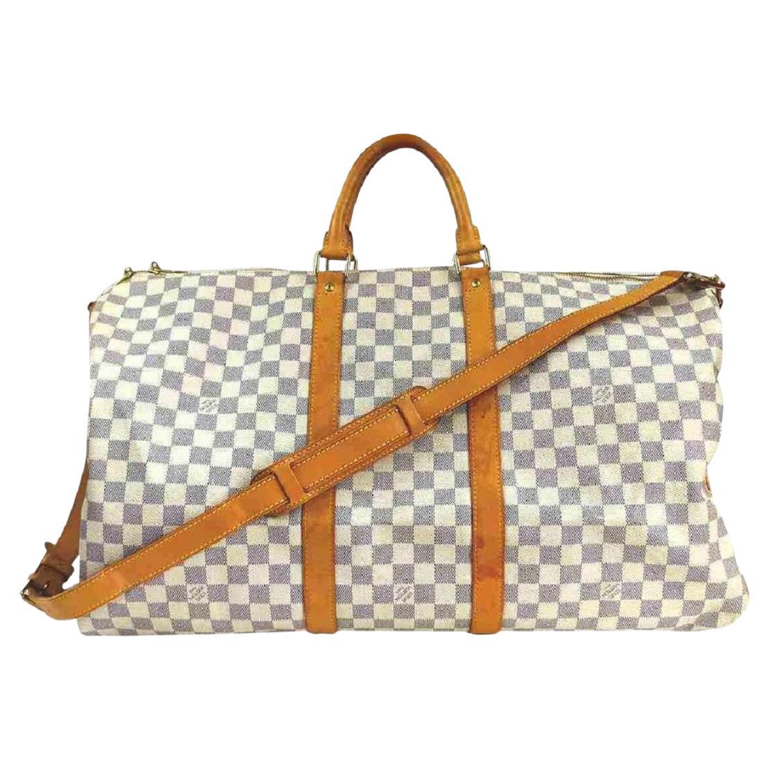  Louis Vuitton, Pre-Loved Damier Azur Keepall Bandouliere 55,  White : Clothing, Shoes & Jewelry