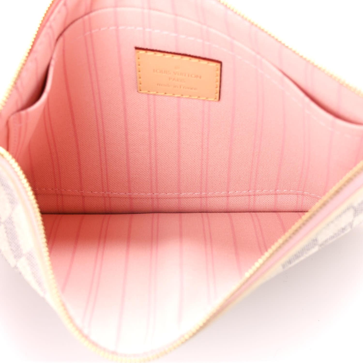 Louis Vuitton Damier Azur Neverfull GM Pochette Rose For Sale 1