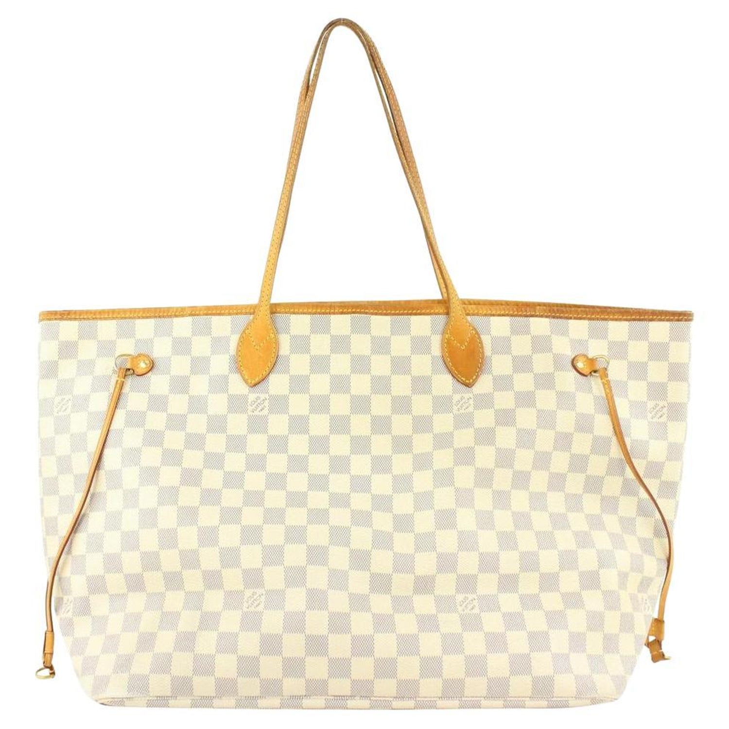 Louis+Vuitton+Neverfull+Tote+GM+Beige+Grey+Leather+Damier+Azur for sale  online