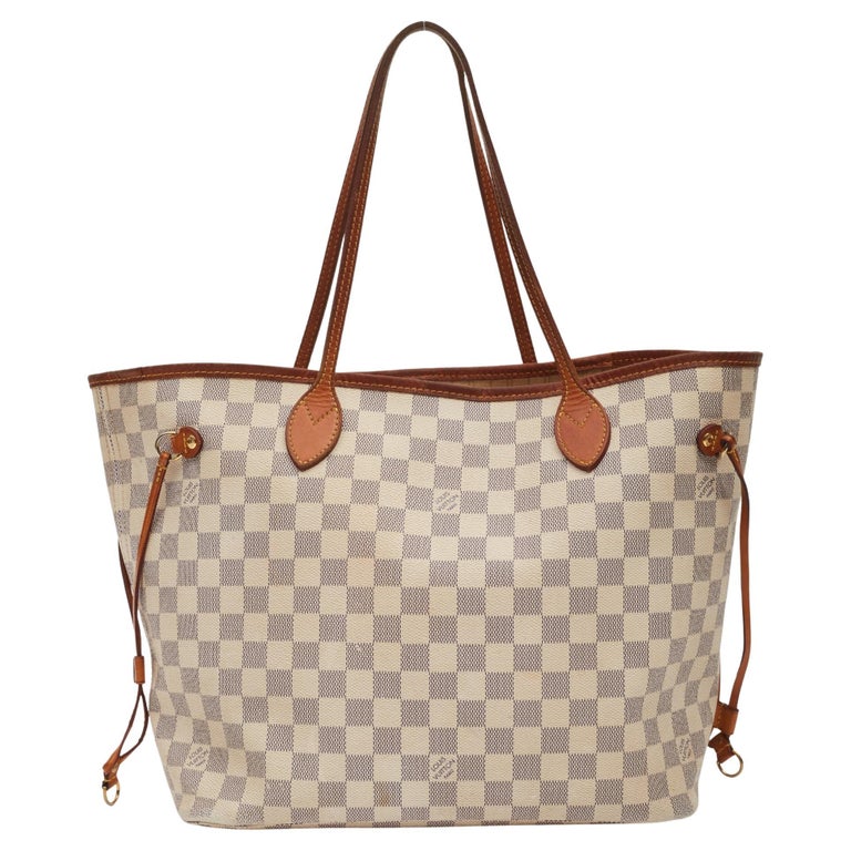 Louis Vuitton Neutrals, Pattern Print Damier Azur Neverfull mm w/ Pouch